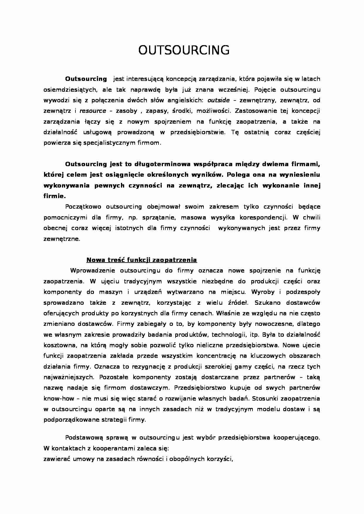 Outsourcing -koncepcja zarządzania - strona 1