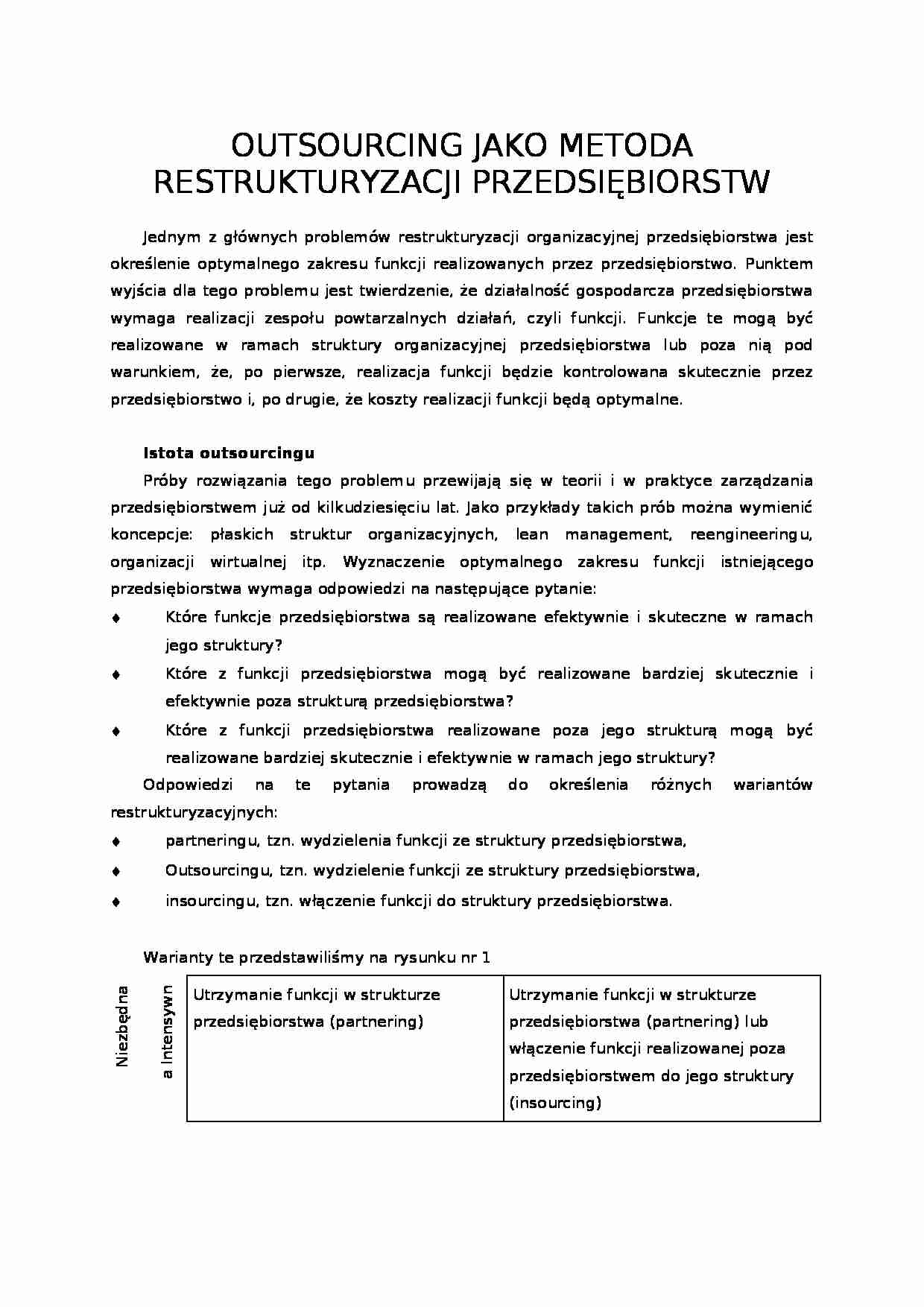 Outsourcing-restrukturyzacja przedsiębiorstw - strona 1