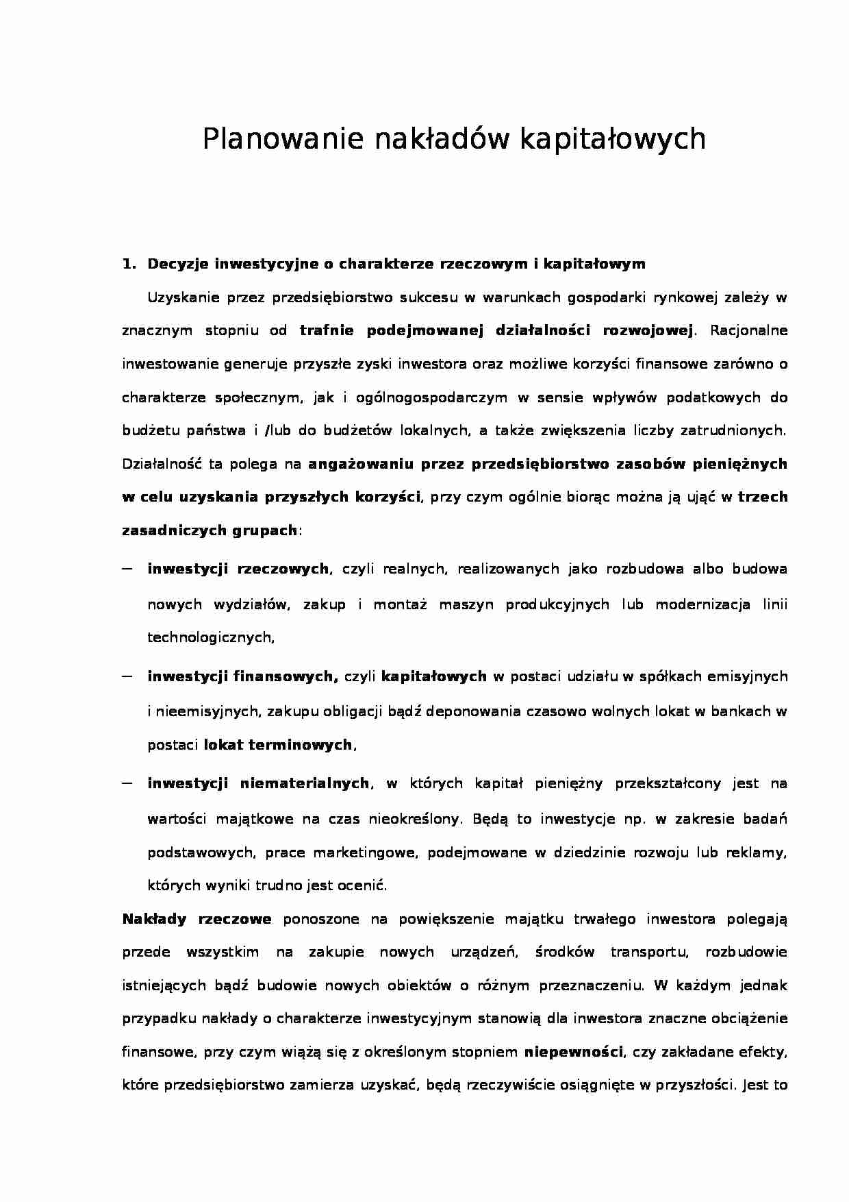 Planowanie nakładów kapitalowych - strona 1