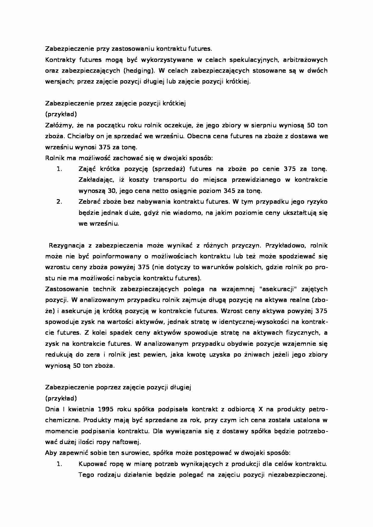 Zabezpieczenie przy zastosowaniu kontraktu futures i koncepc - strona 1