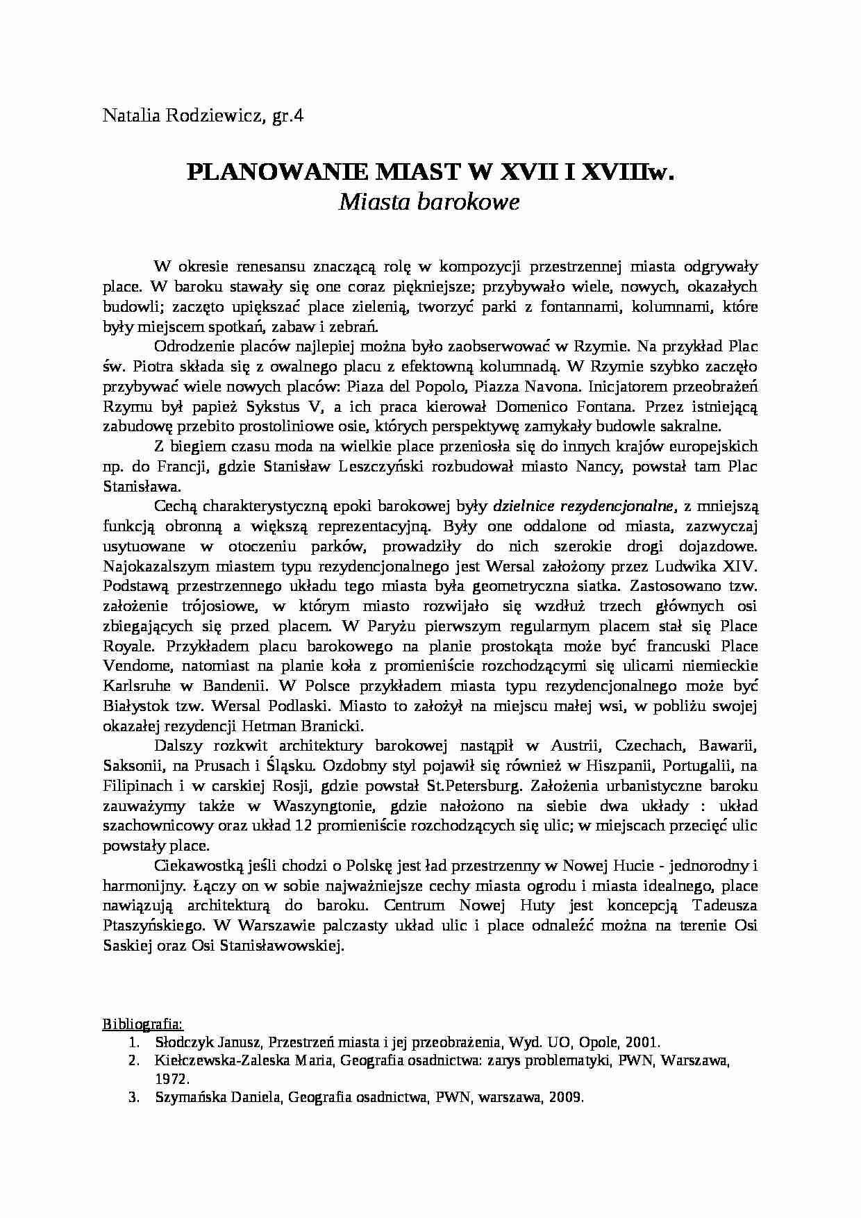 Barok - planowanie miast XVII i XVIII w - strona 1