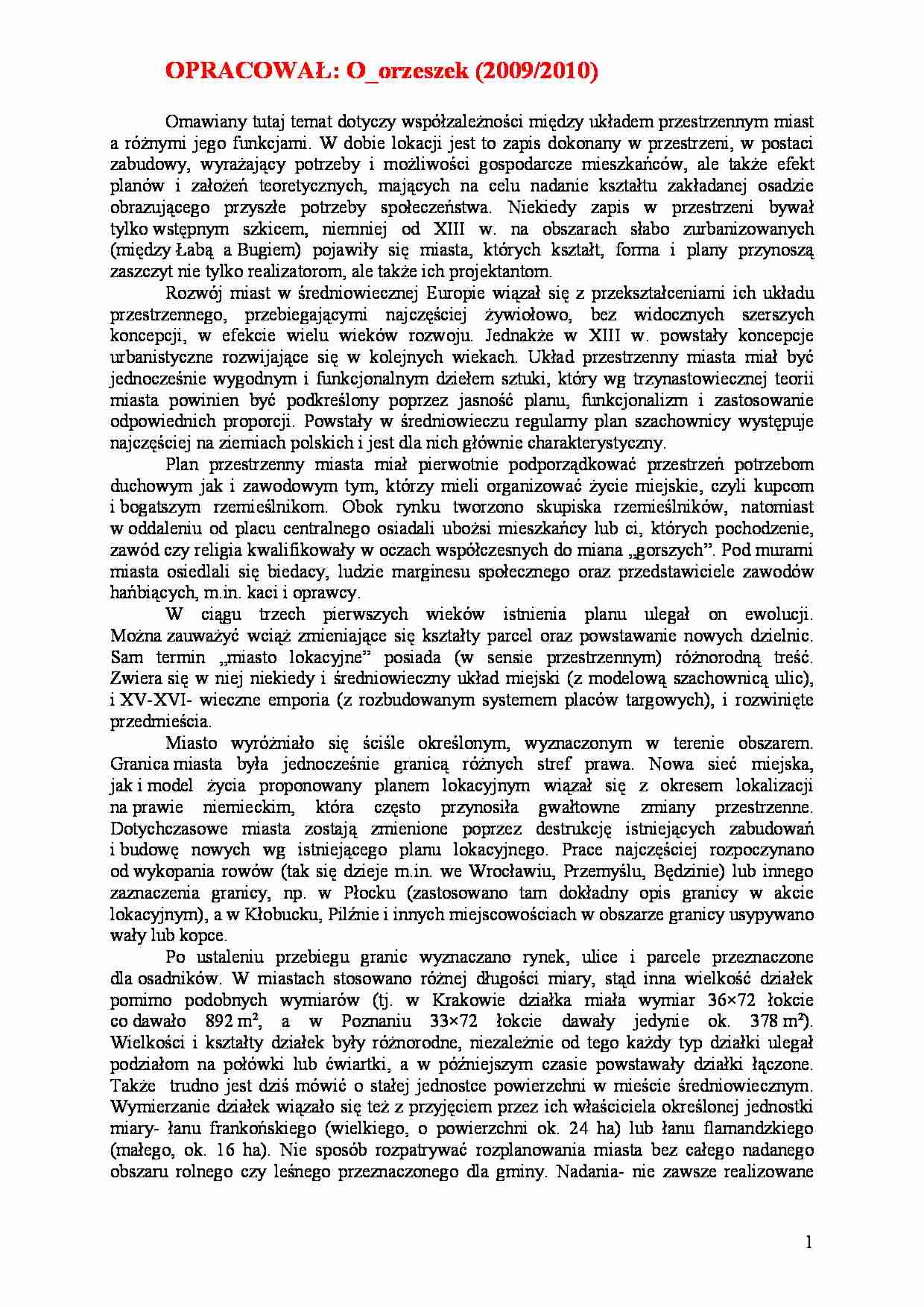 Układ przestrzenny miast w Polsce w dobie lokacji - strona 1