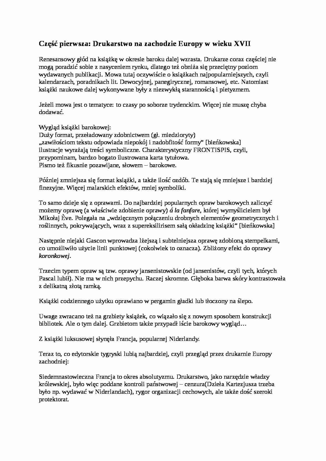 Drukarstwo na Zachodzie Europy w XVII wieku - strona 1