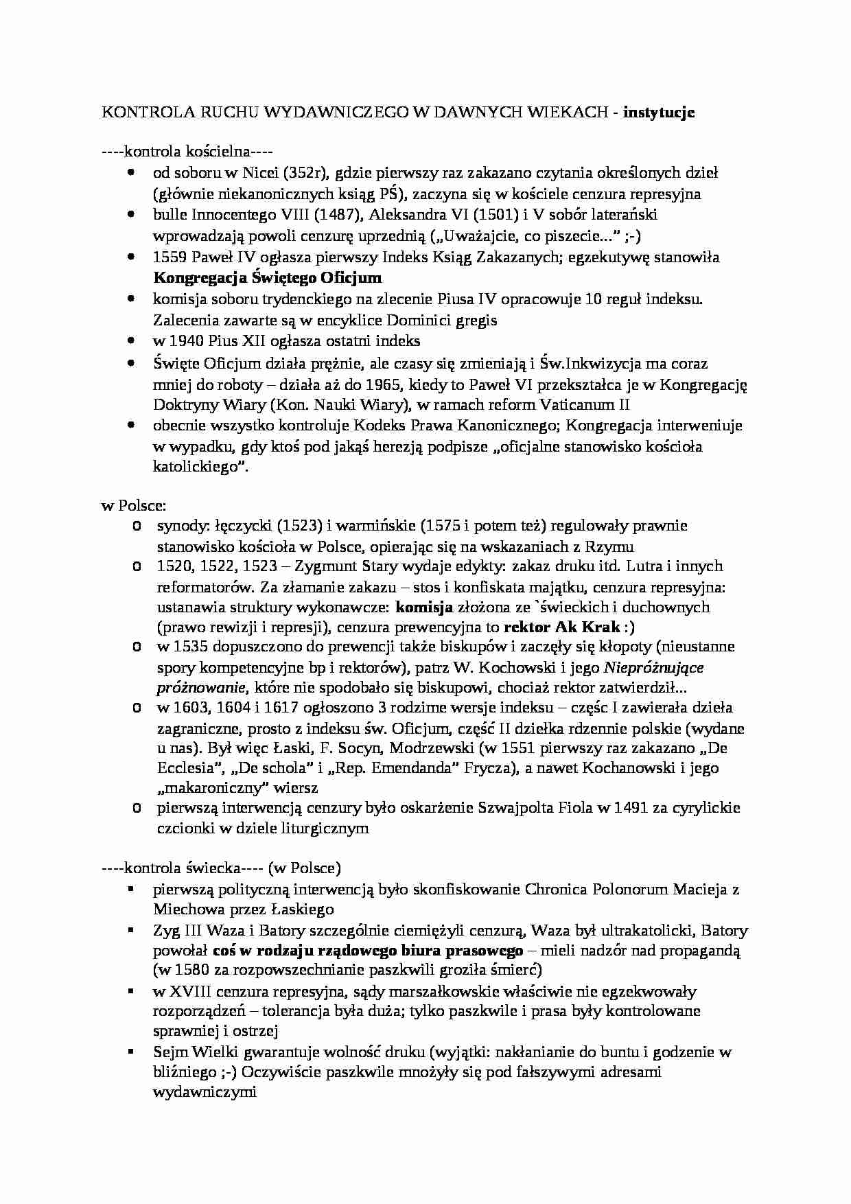 Kontrola ruchu wydawniczego w dawnych wiekach - strona 1