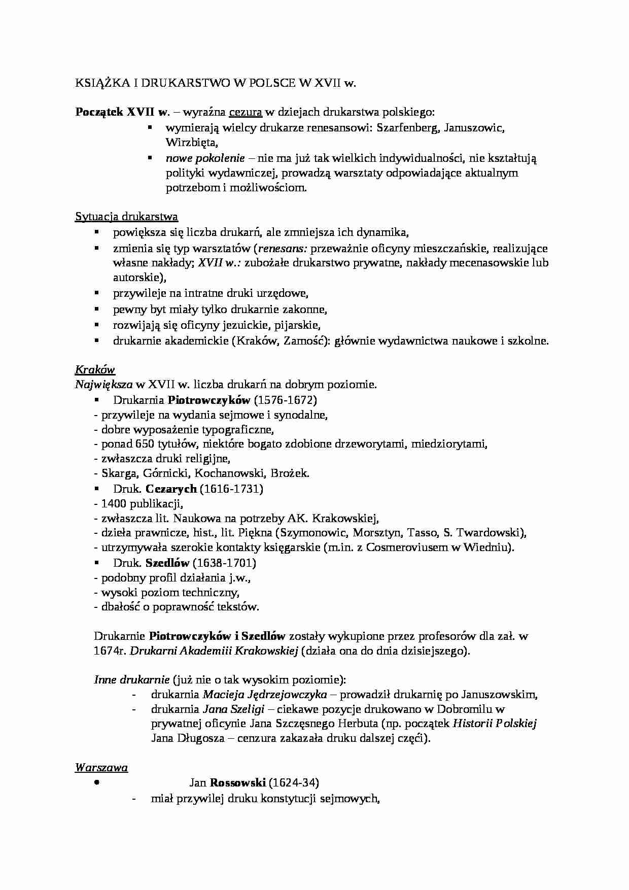Książka i drukarstwo w Polsce w XVII wieku - strona 1