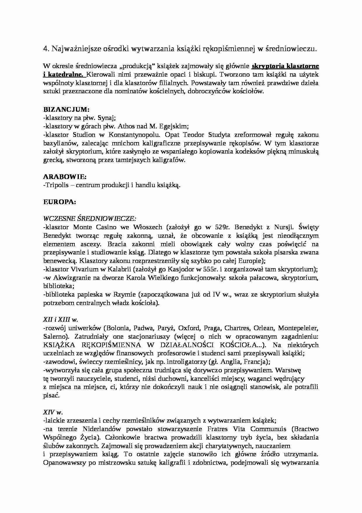 Osrodki wytwarzania ksiazki rekopismiennej - strona 1