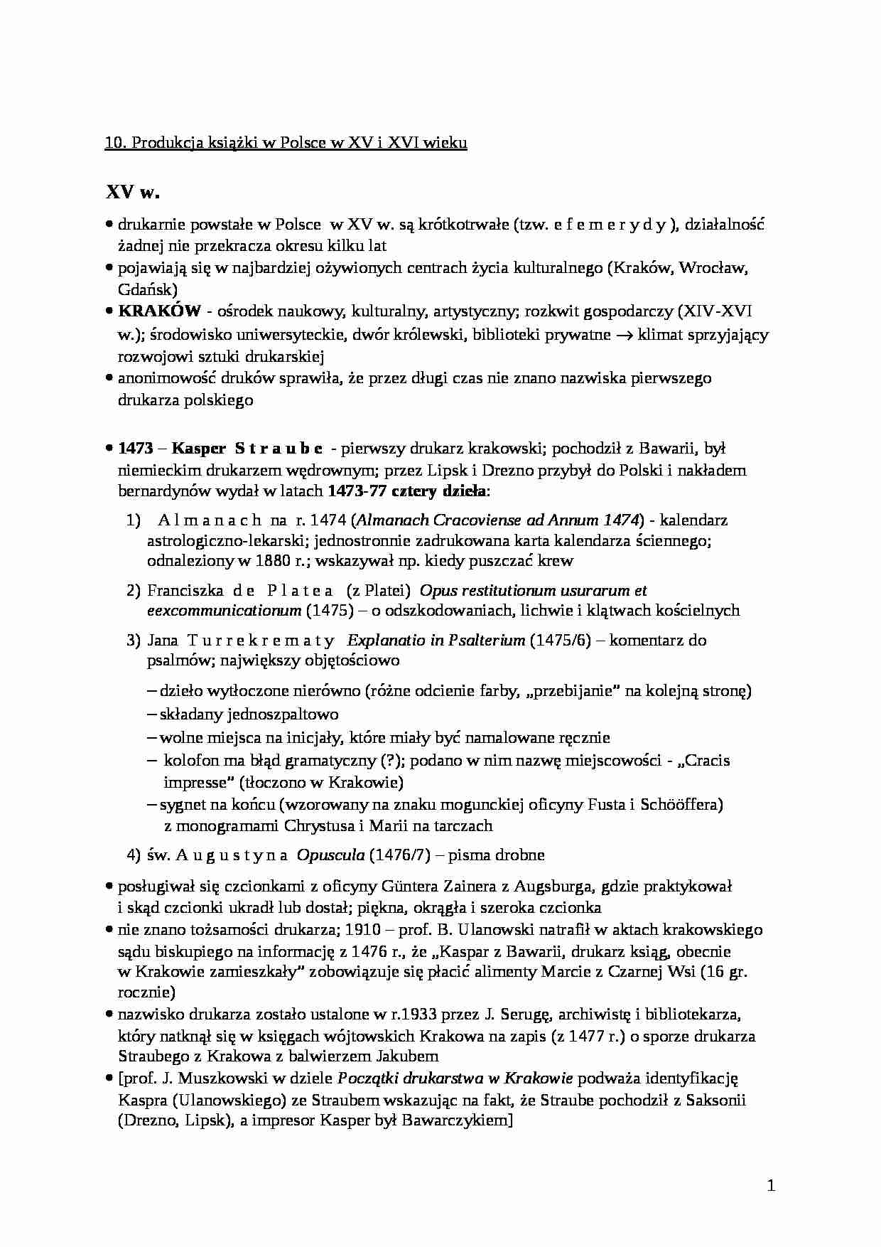 Produkcja ksiazki w Polsce  w XV i XVI wieku - strona 1