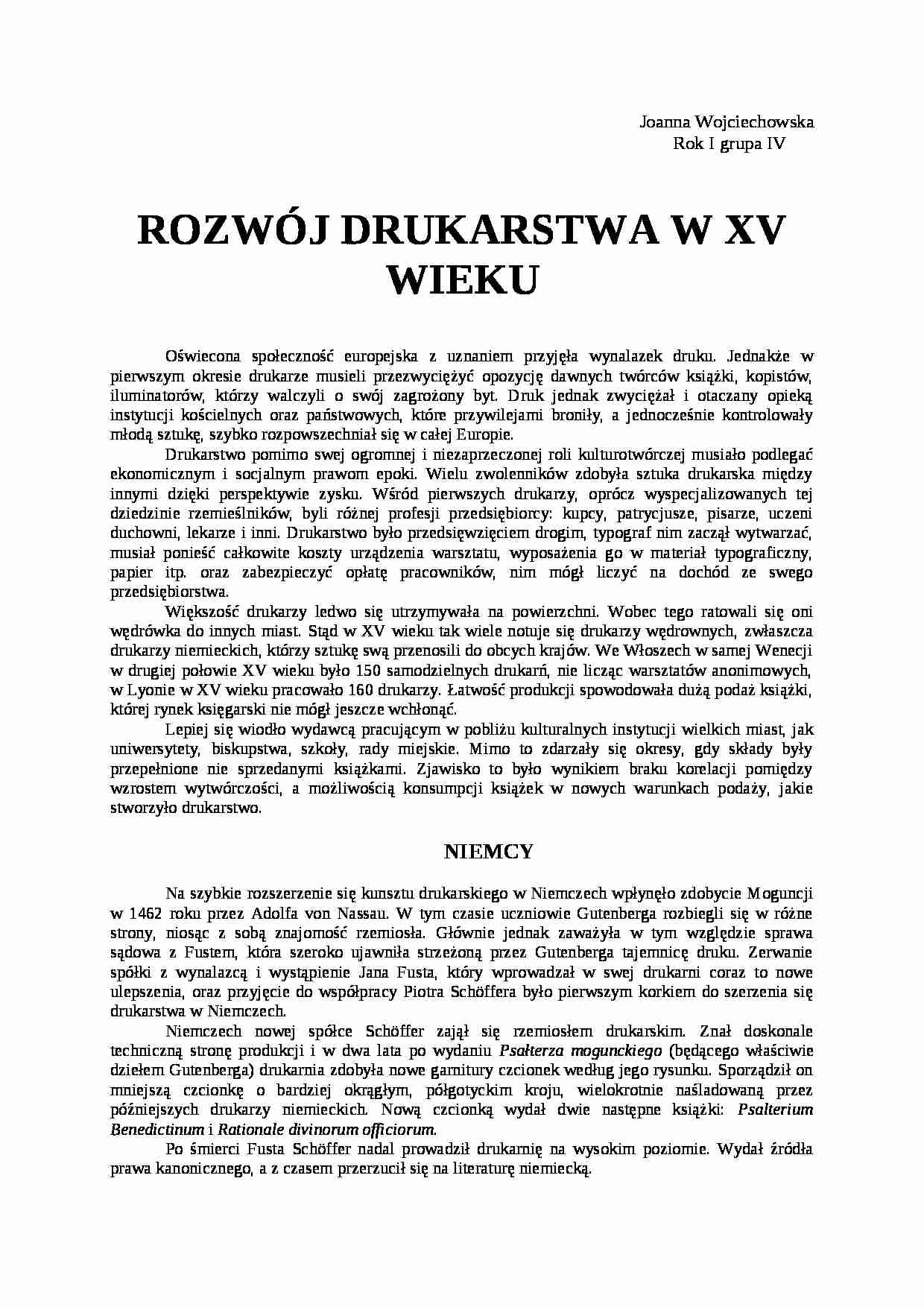 Rozwój drukarstwa w XV wieku - strona 1
