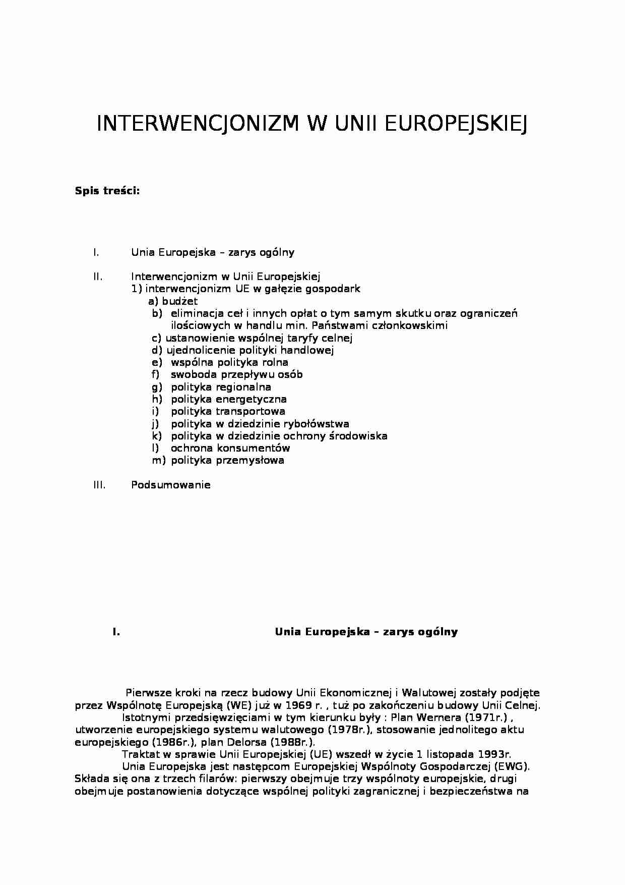 Interwencjonizm w Unii Europejskiej - strona 1