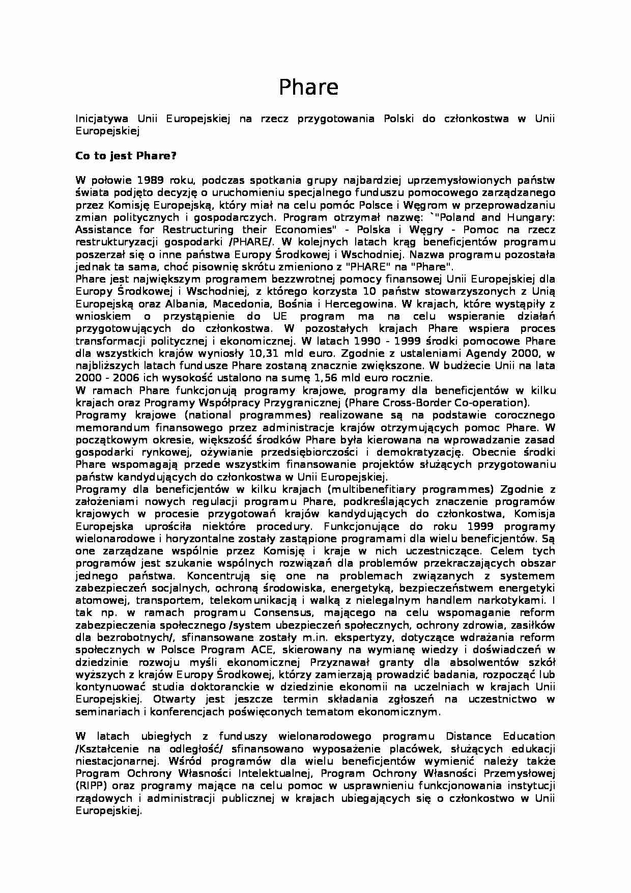 Program Phare - strona 1