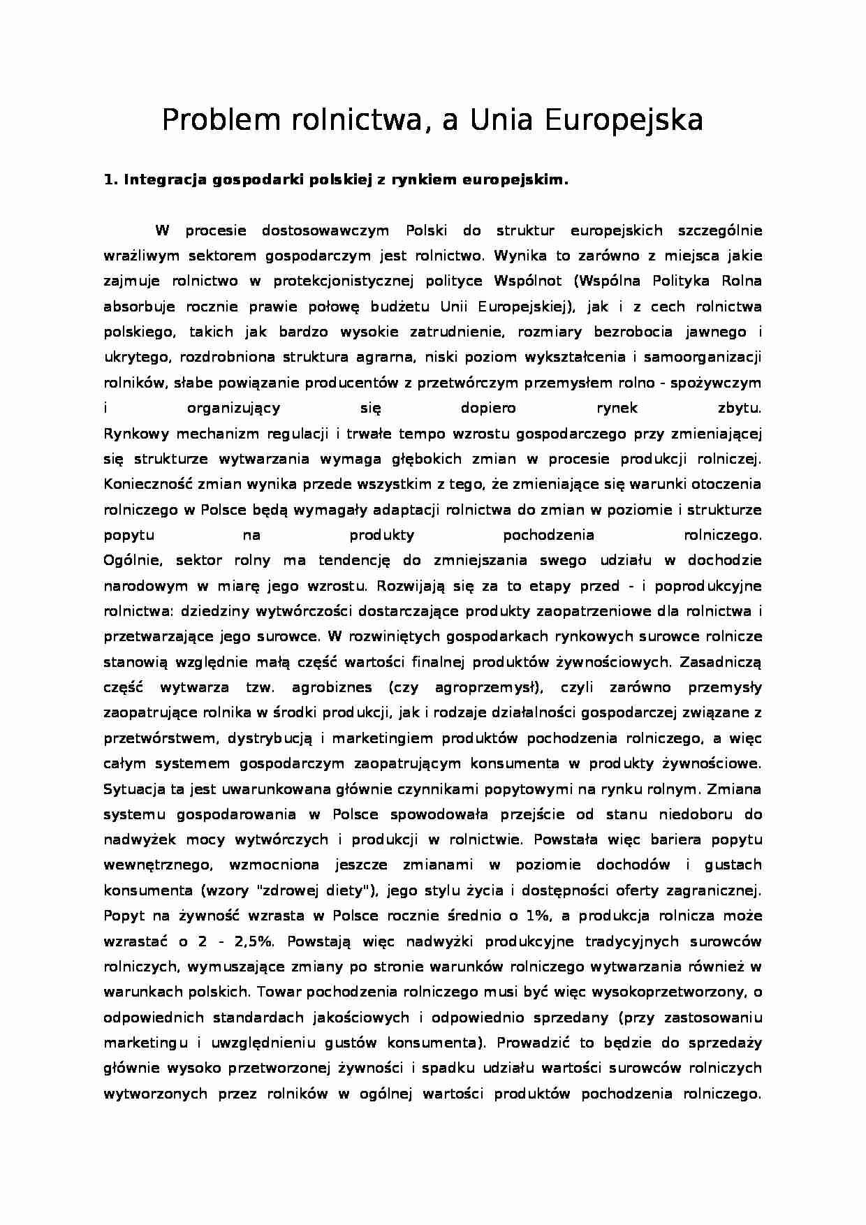 Problem rolnictwa a Unia Europejska - strona 1