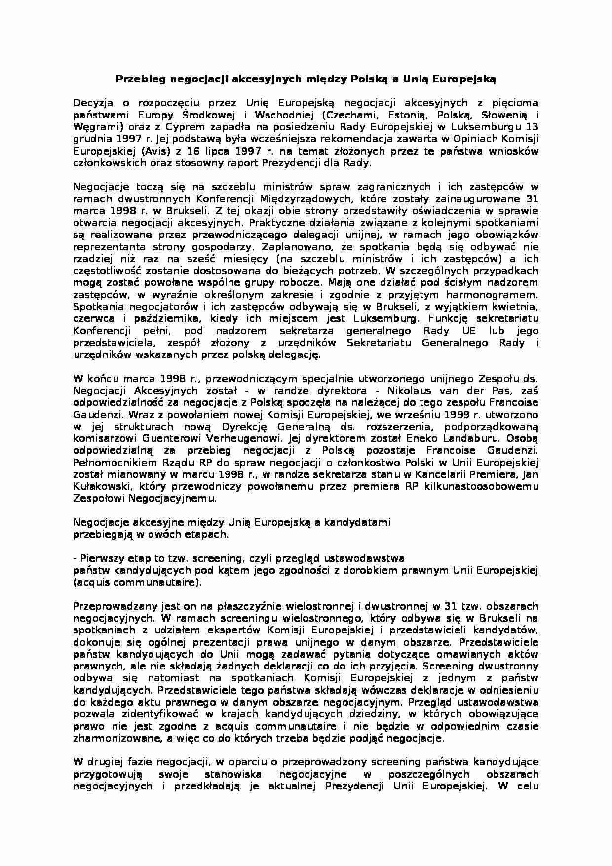 Negocjacje akcesyjne między Polską a UE - strona 1