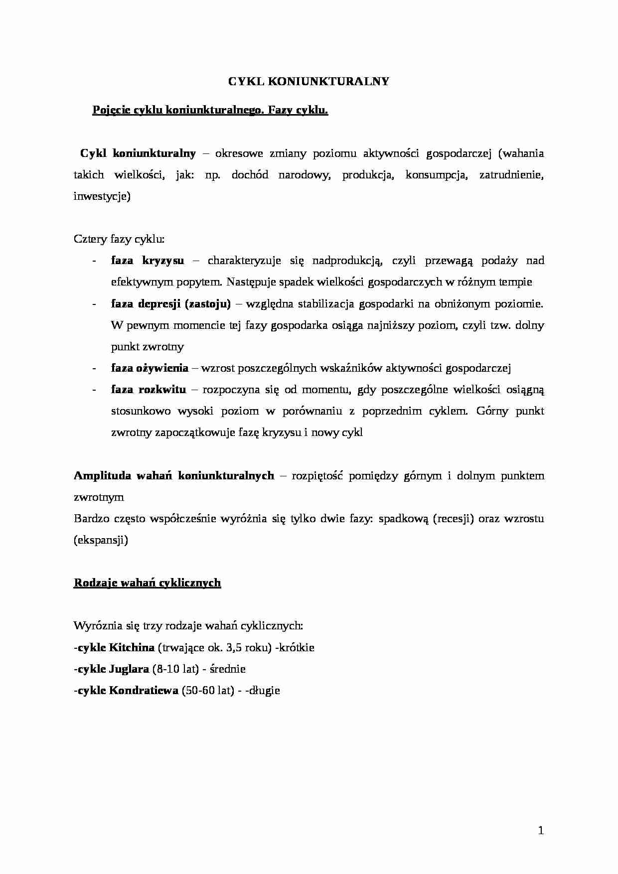 Cykl koniunkturalny - pojęcie i rodzaje - strona 1