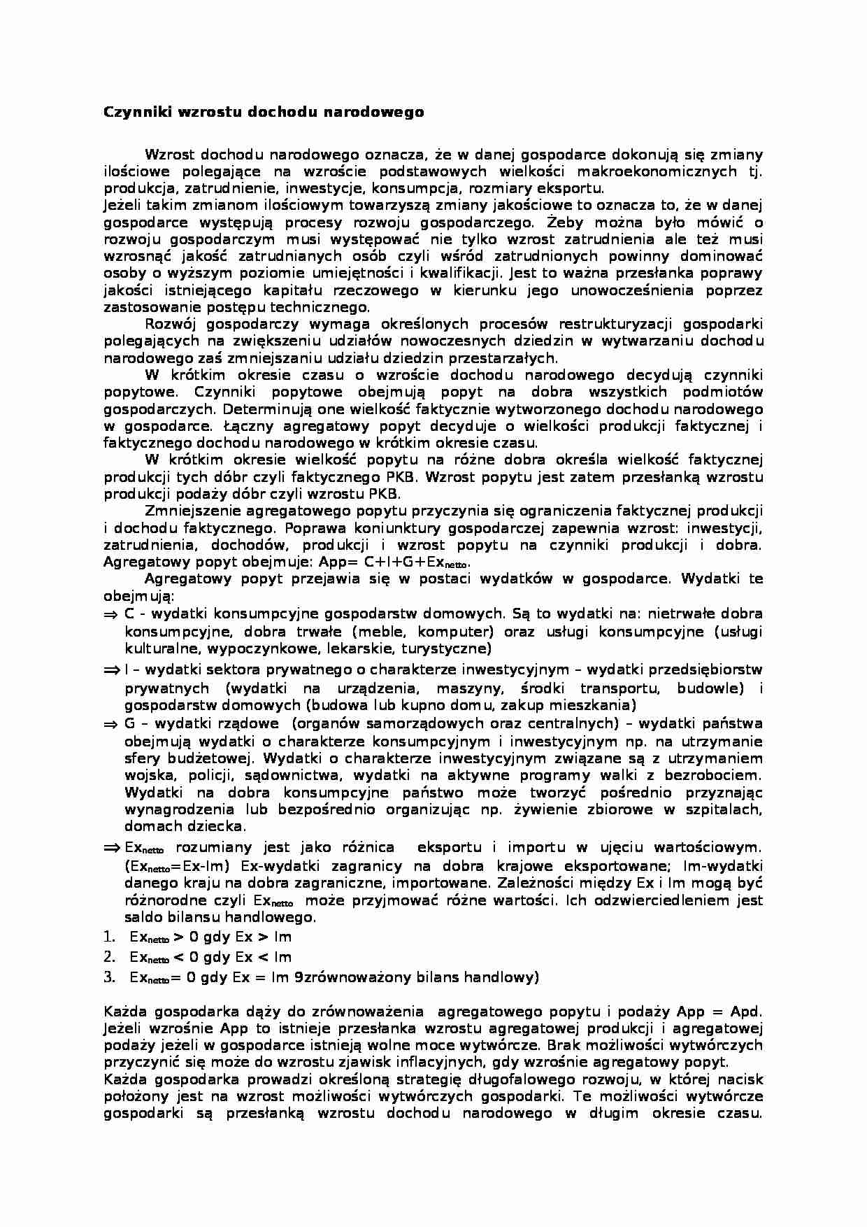 Czynniki wzrostu dochodu narodowego - rozwój gospodarczy - strona 1