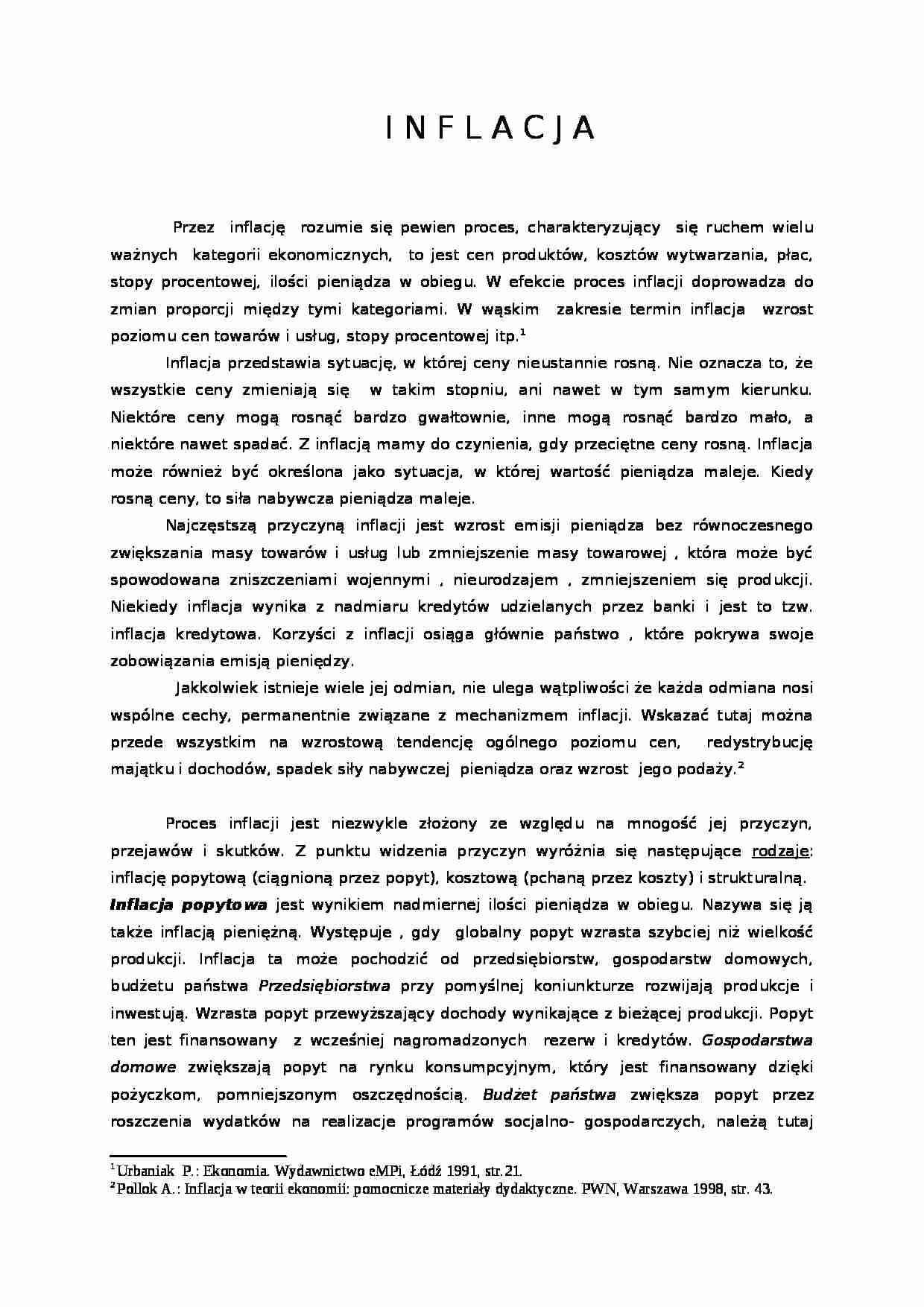 Inflacja w teorii ekonomii  - strona 1