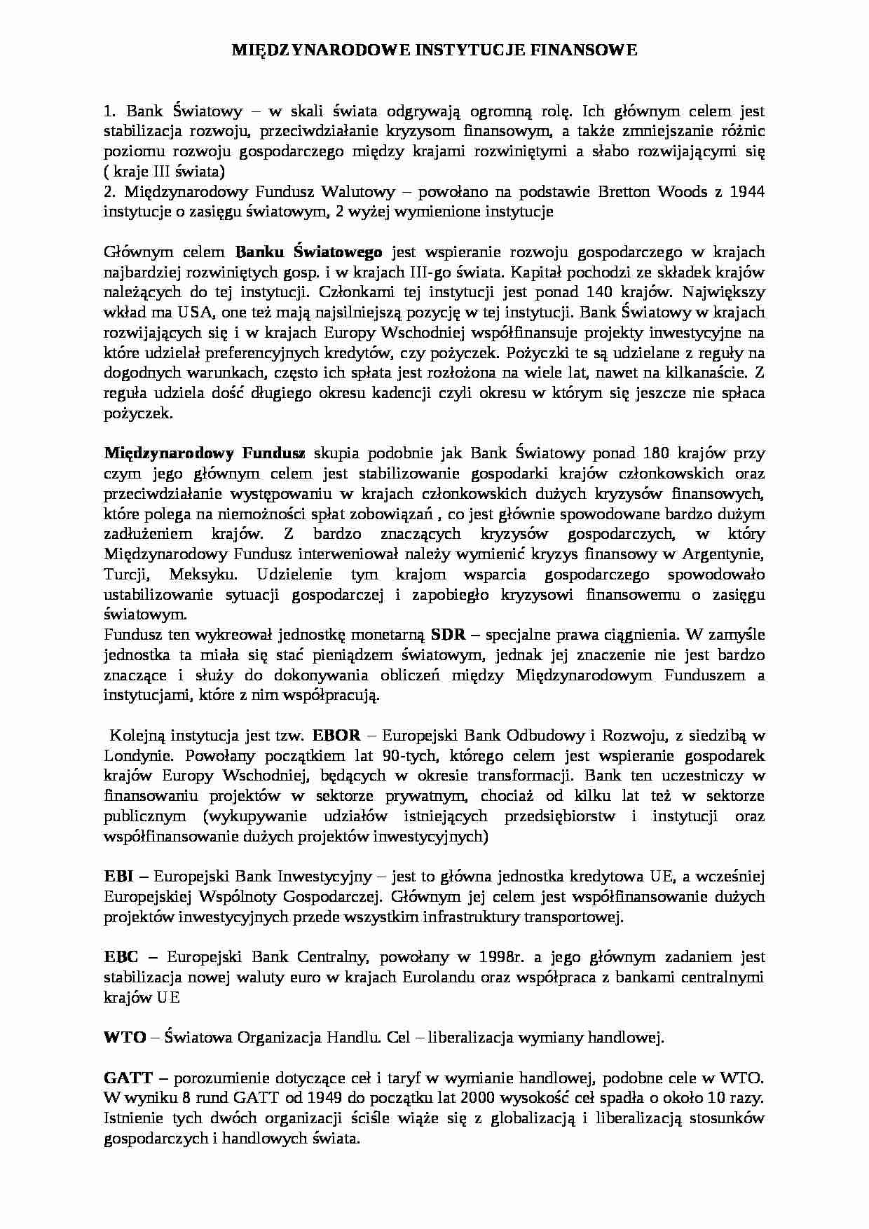 Międzynarodowe instytucje finansowe - strona 1