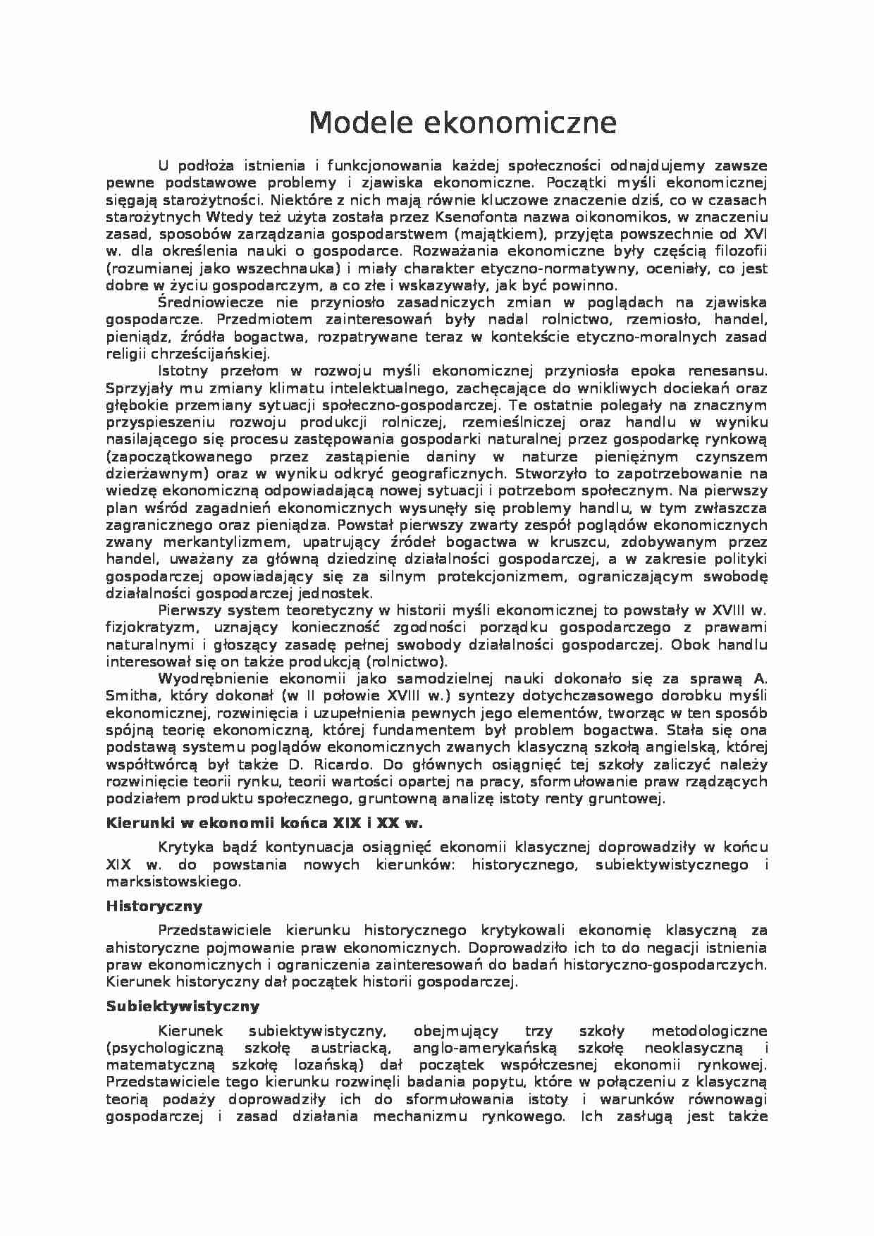 Modele ekonomiczne - strona 1