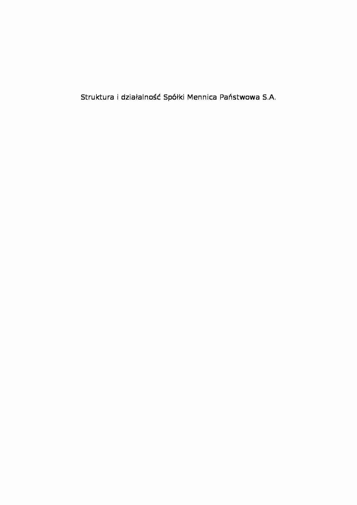 Działalność Spółki Mennica S.A. - strona 1