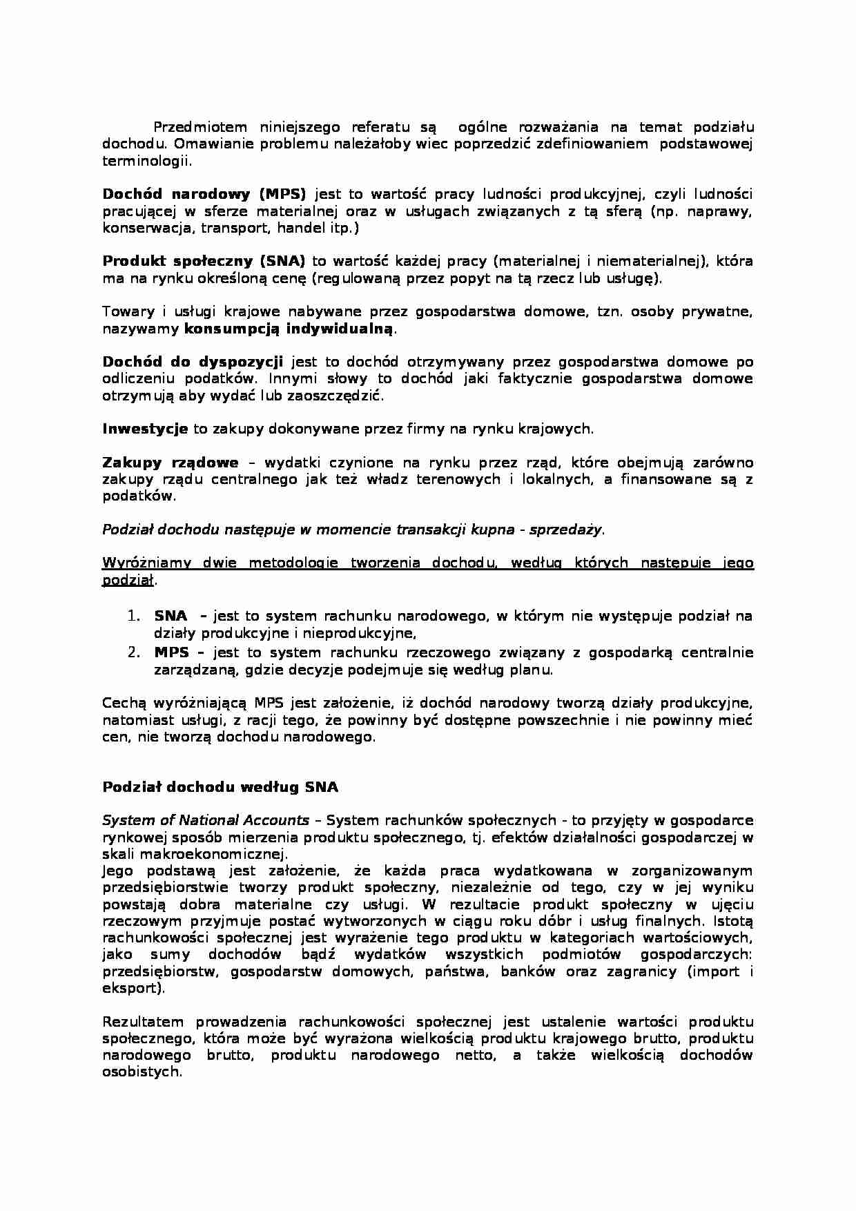 Podział dochodu narodowego - Dochód narodowy - strona 1