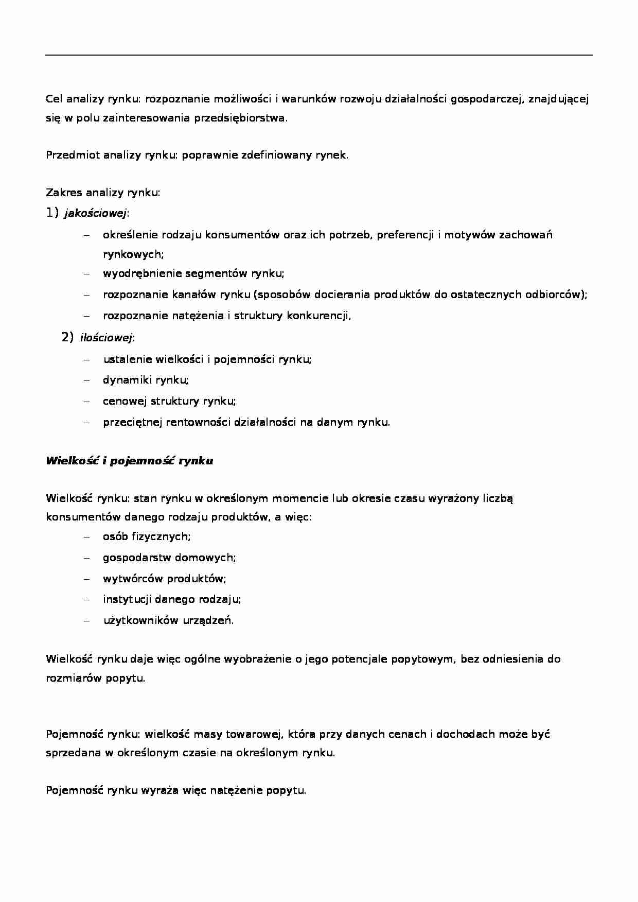 Analiza rynku - pojęcia  - strona 1