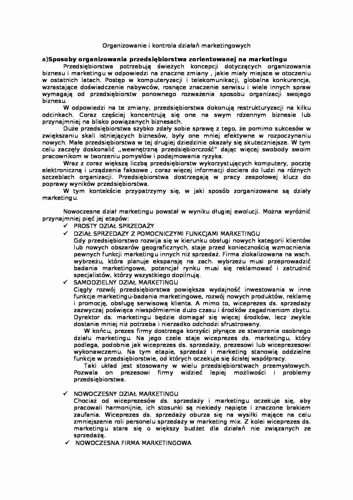 Organizowanie i kontrola działań marketingowych - strona 1