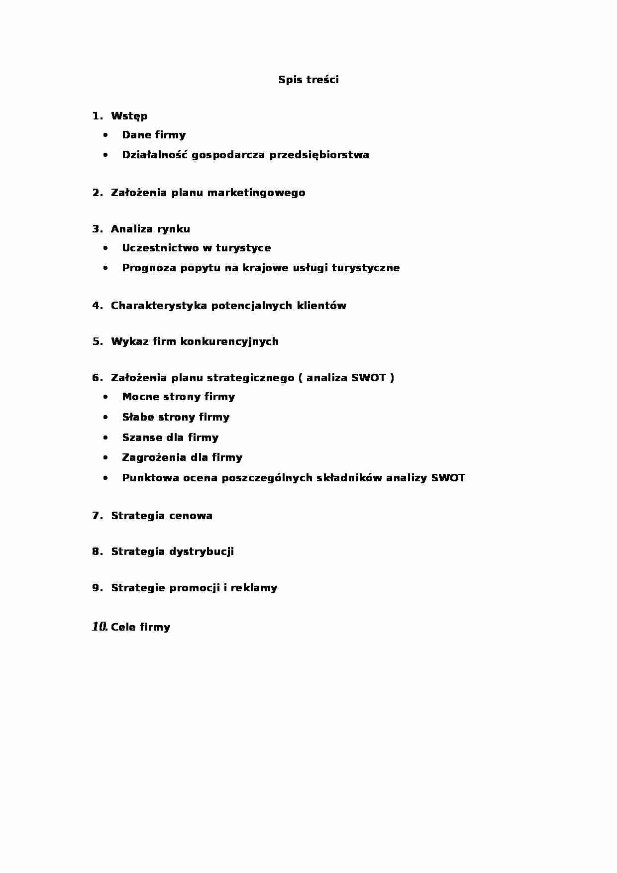 Plan marketingowy - biuro turystyczne  - strona 1