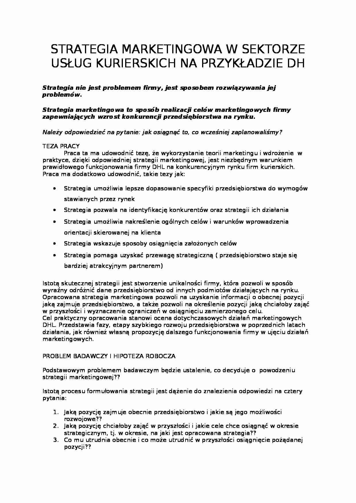 Strategia marketingowa - usługi kurierskie  - strona 1
