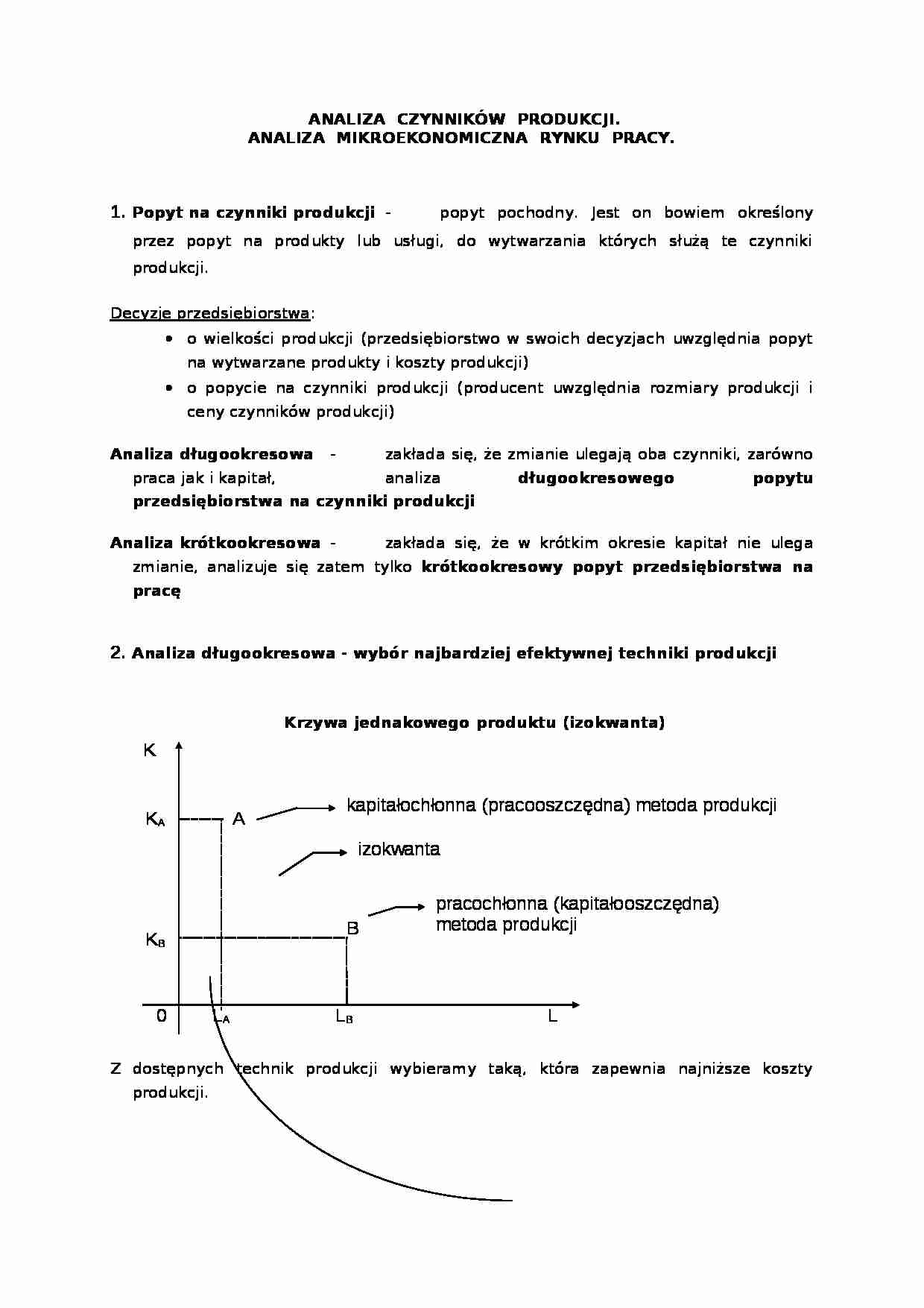 Czynniki produkcji i rynek pracy -  ANALIZA CZYNNIKÓW PRODUKCJI. ANALIZA MIKROEKONOMICZNA RYNKU PRACY - strona 1