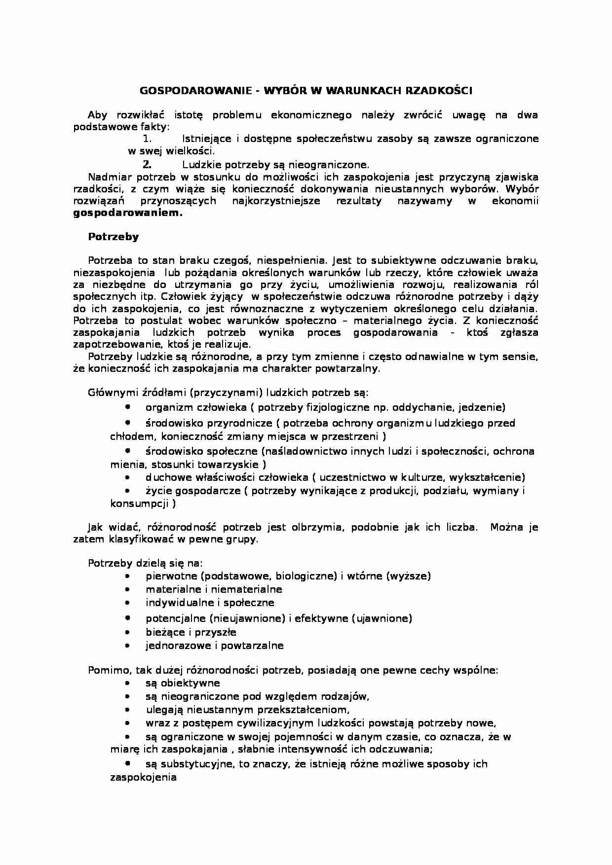 Gospodarowanie - wybór w warunkach rzadkości  - strona 1