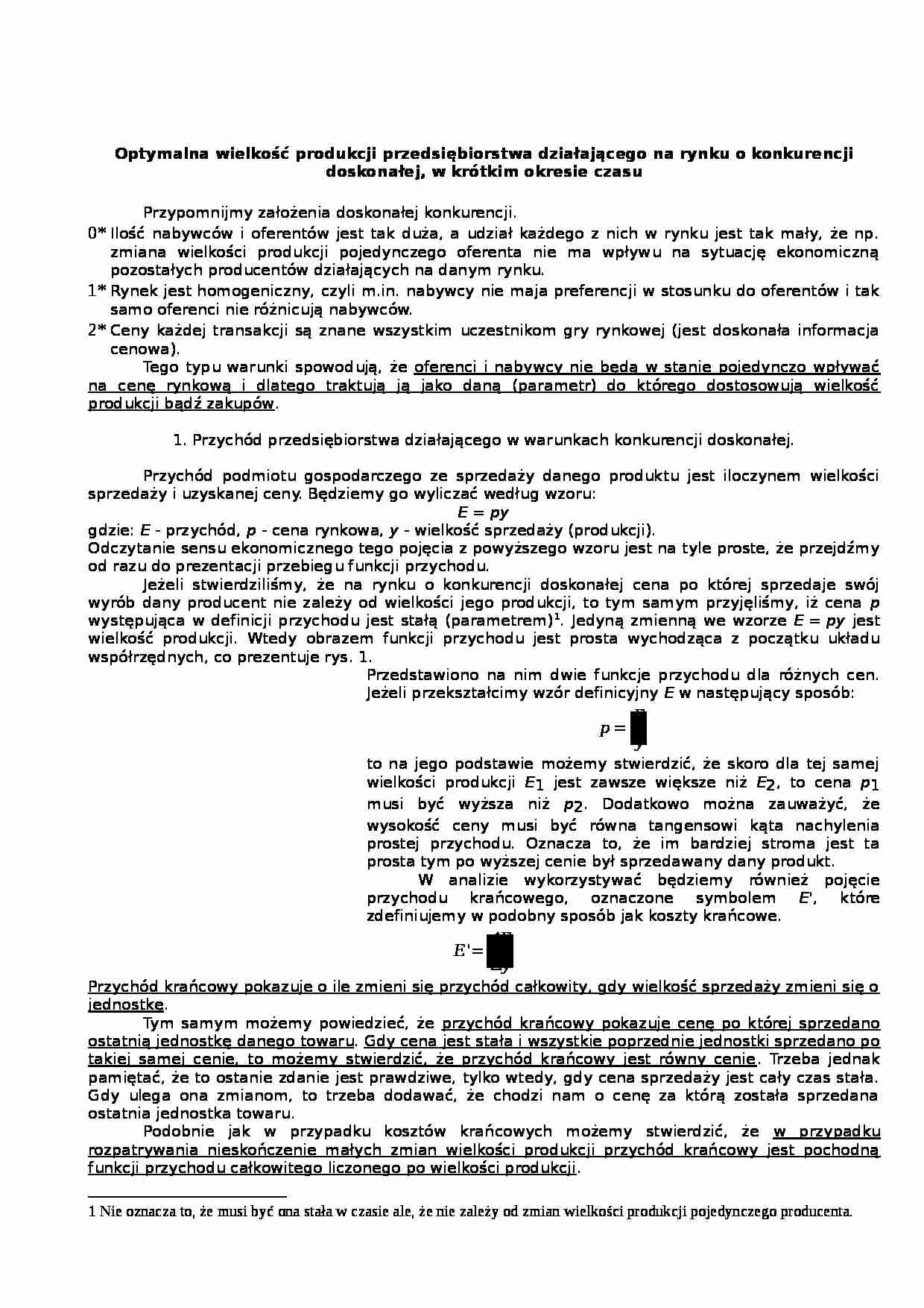 Konkurencja doskonała - Funkcja zysku - strona 1