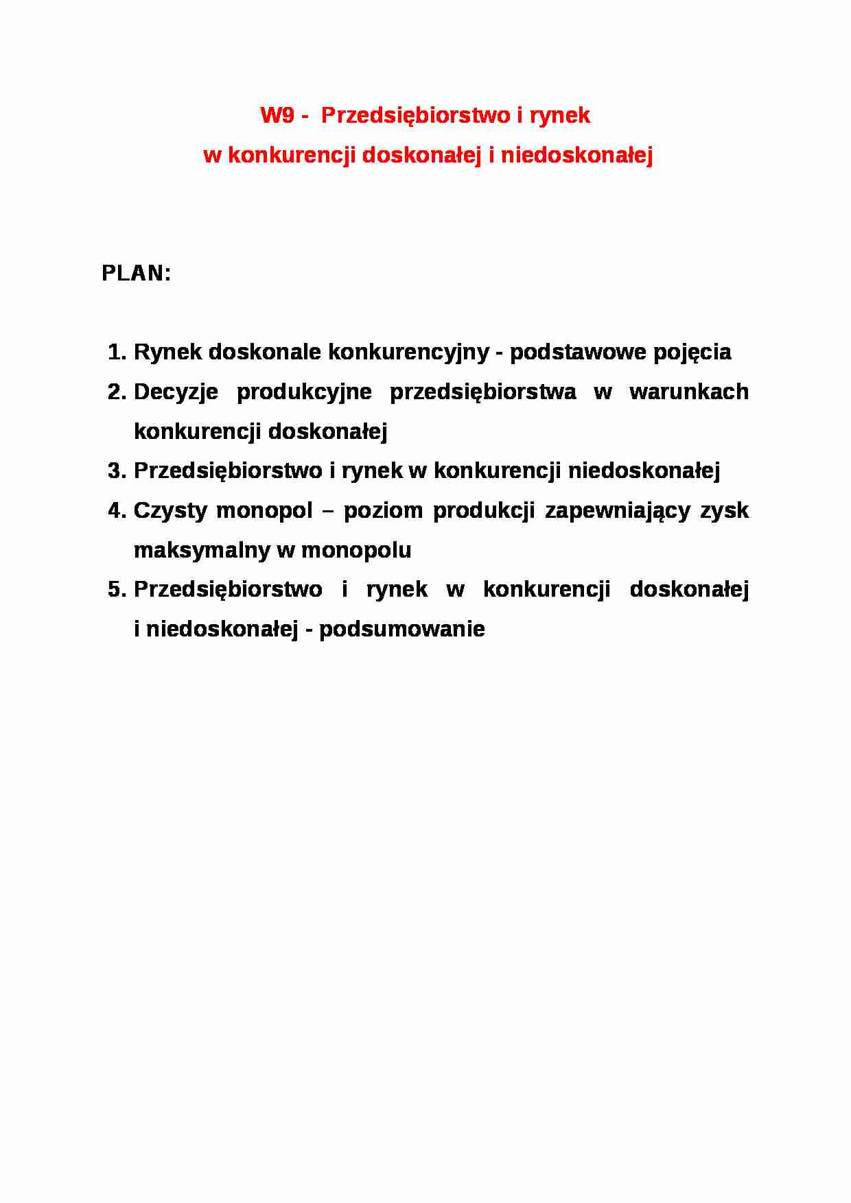 Przedsiębiorstwo i rynek w konkurencji doskonałej i niedoskonałej - strona 1