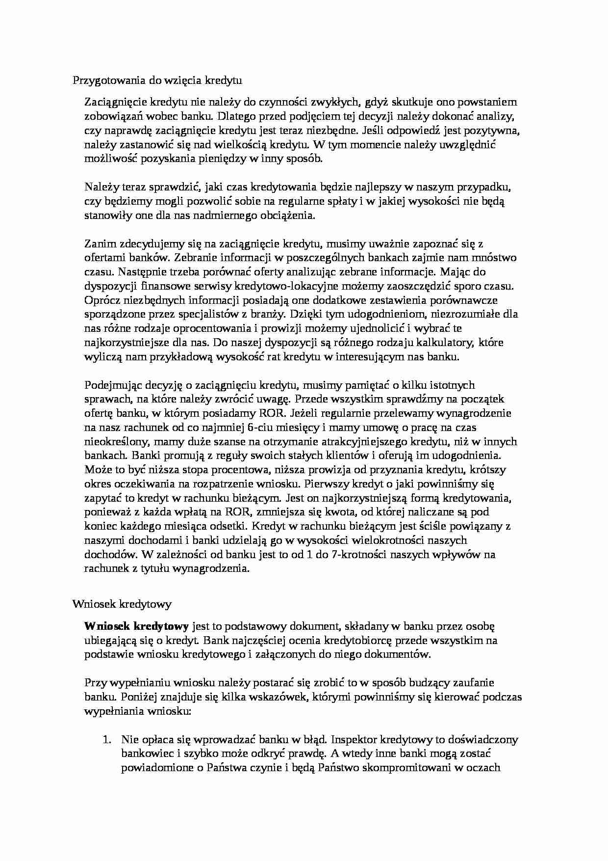 Przygotowania do wzięcia kredytu - strona 1