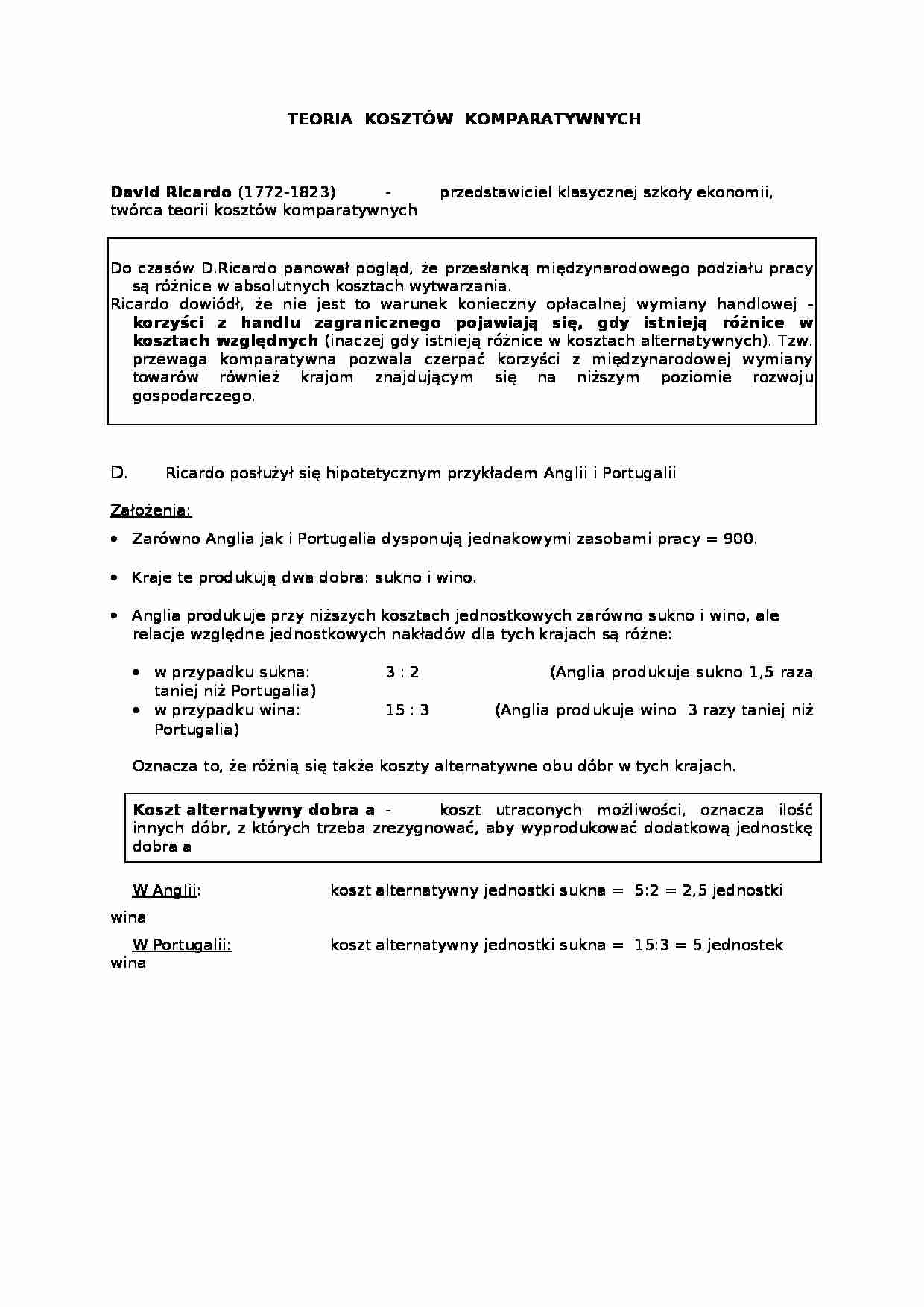Teoria kosztów komparatywnych - strona 1