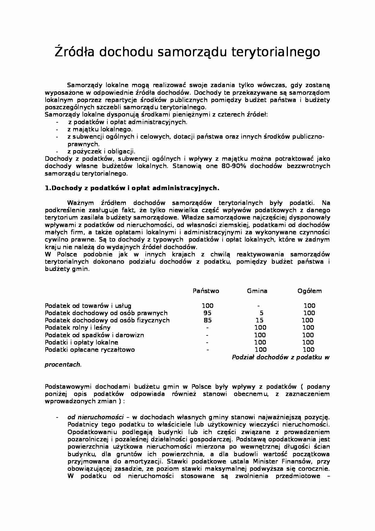 Dochody samorządu terytorialnego - Samorządy lokalne - strona 1