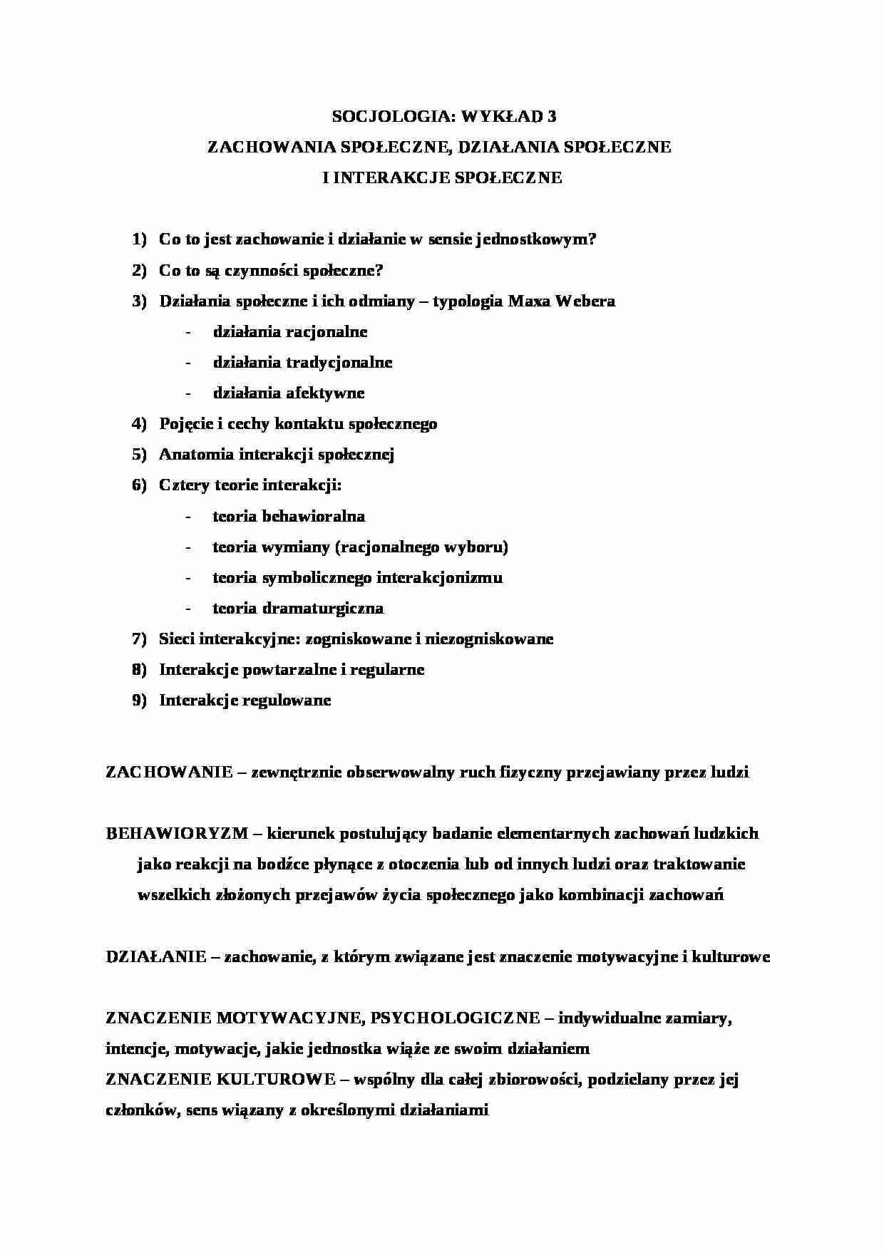 Zachowania społeczne, działania społeczne - wykład 3 - strona 1