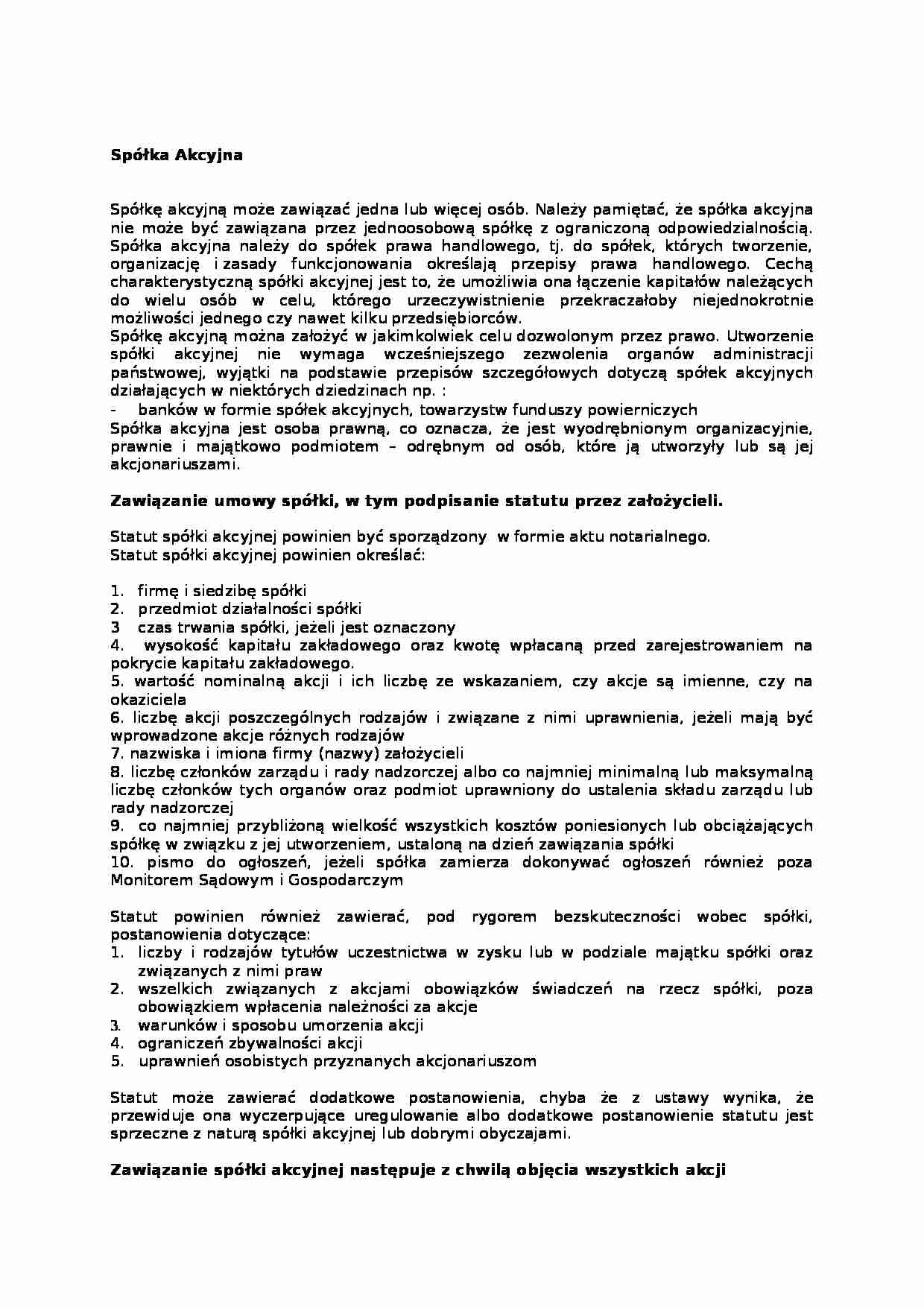 Spółka akcyjna  - strona 1
