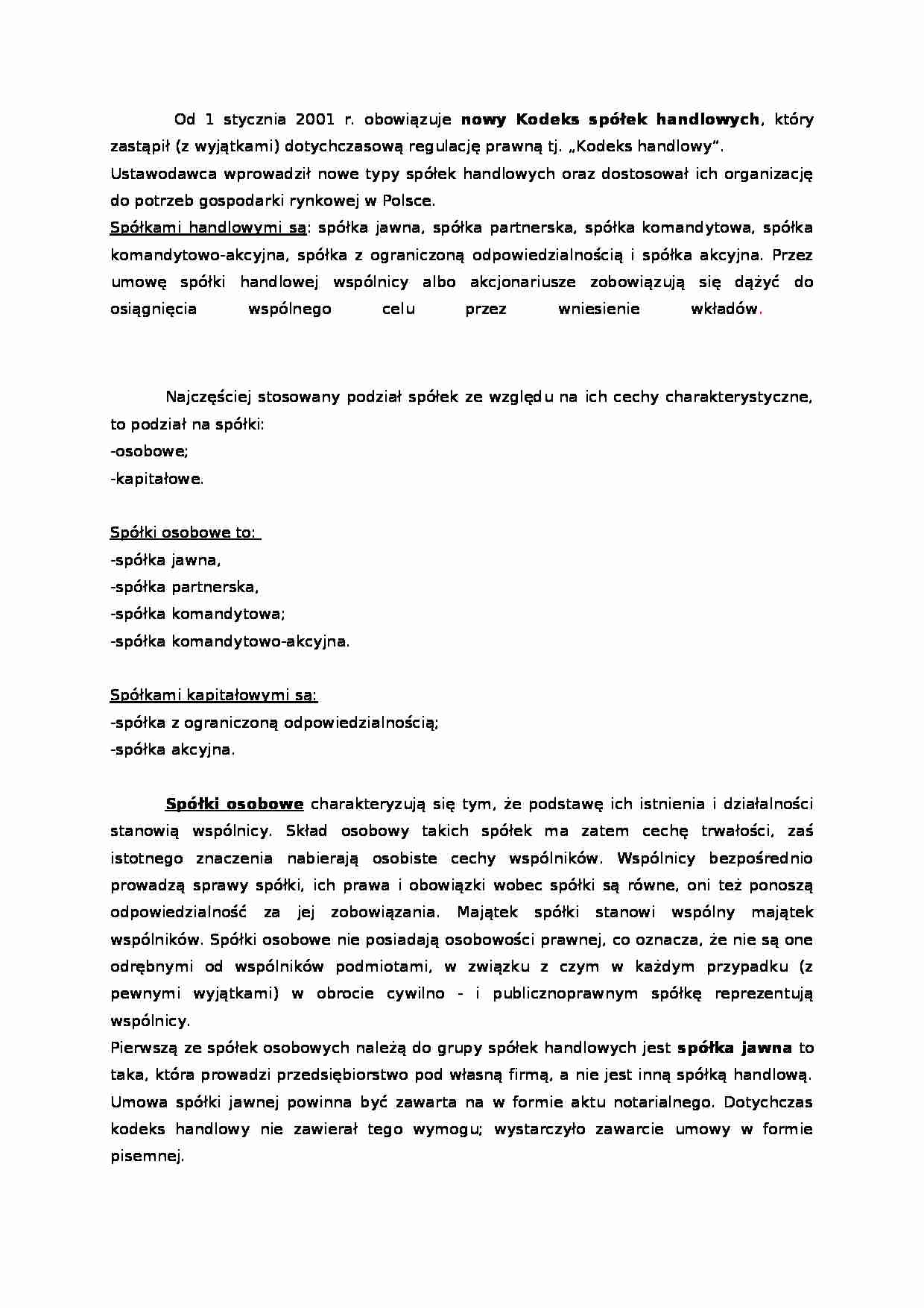 Spółki handlowe - Spółki osobowe - strona 1