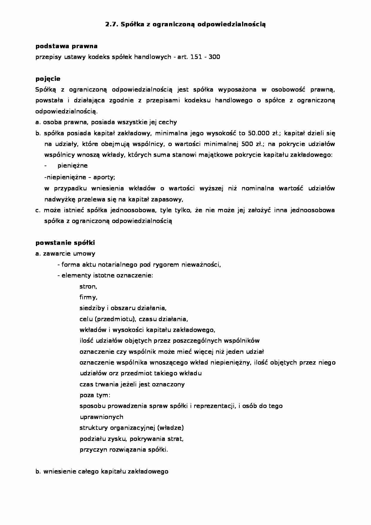 Spółki kapitałowe - powstanie spółki  - strona 1