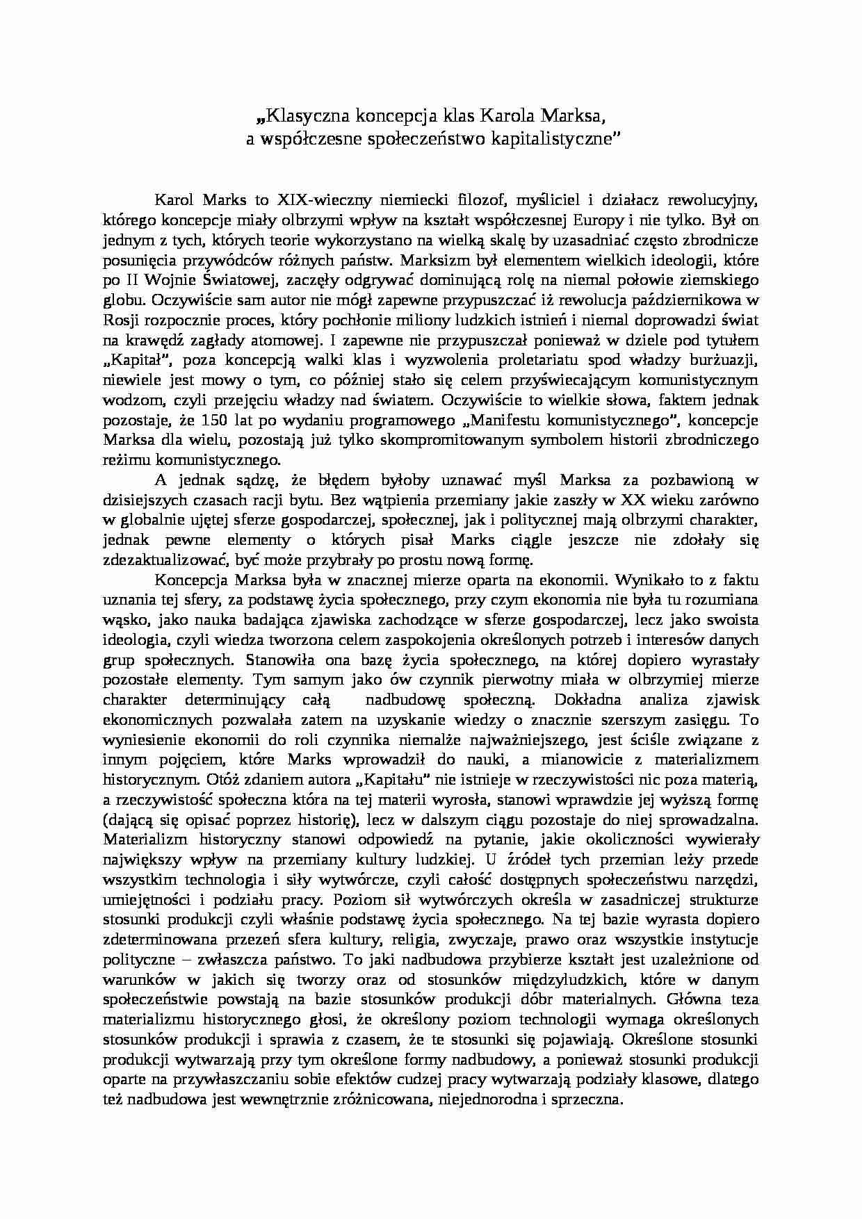 Koncepcja klas Karola Marksa - strona 1