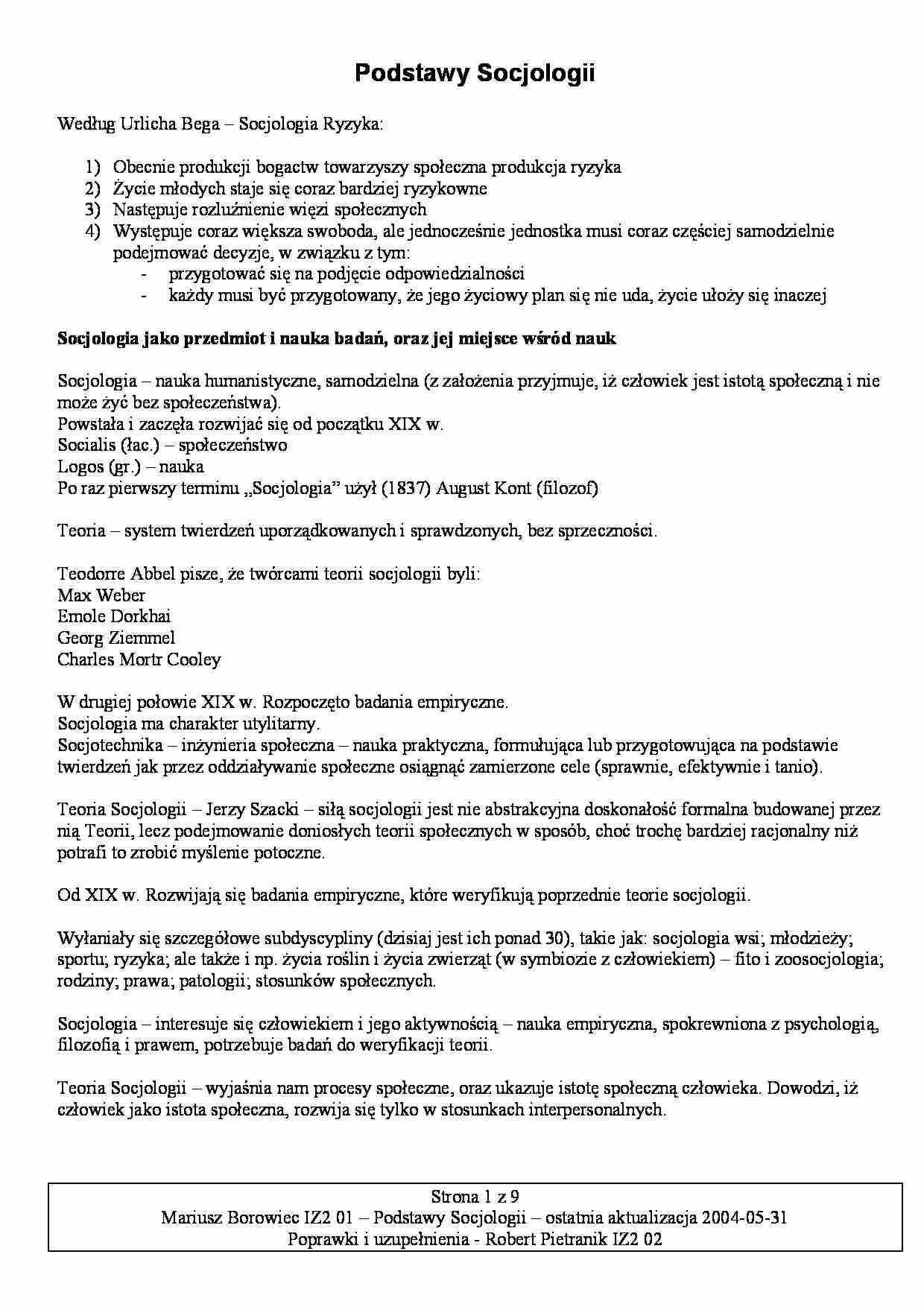 Podstawy socjologii - Badania socjologiczne - strona 1