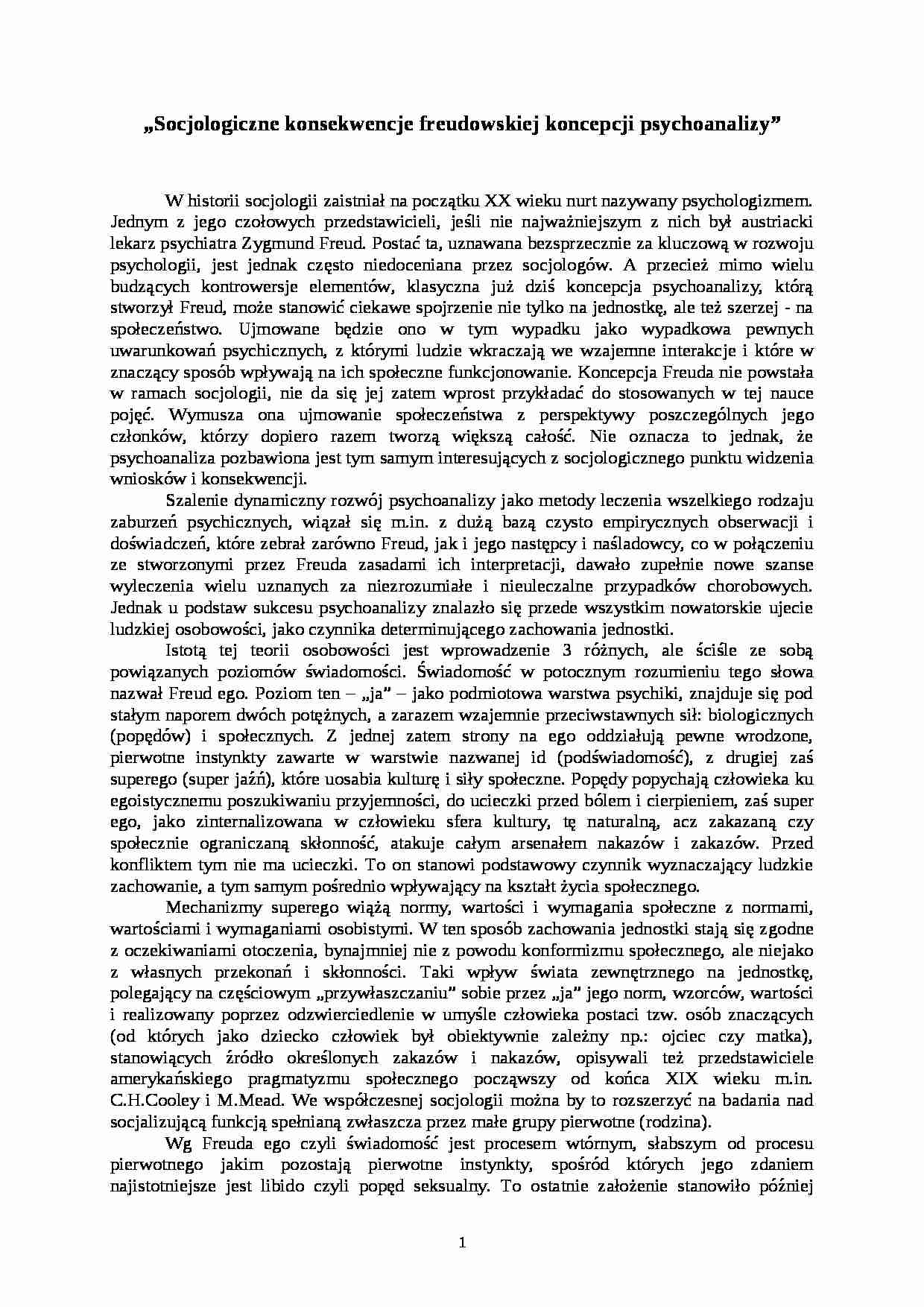 Psychoanaliza Zygmunta Freuda - strona 1