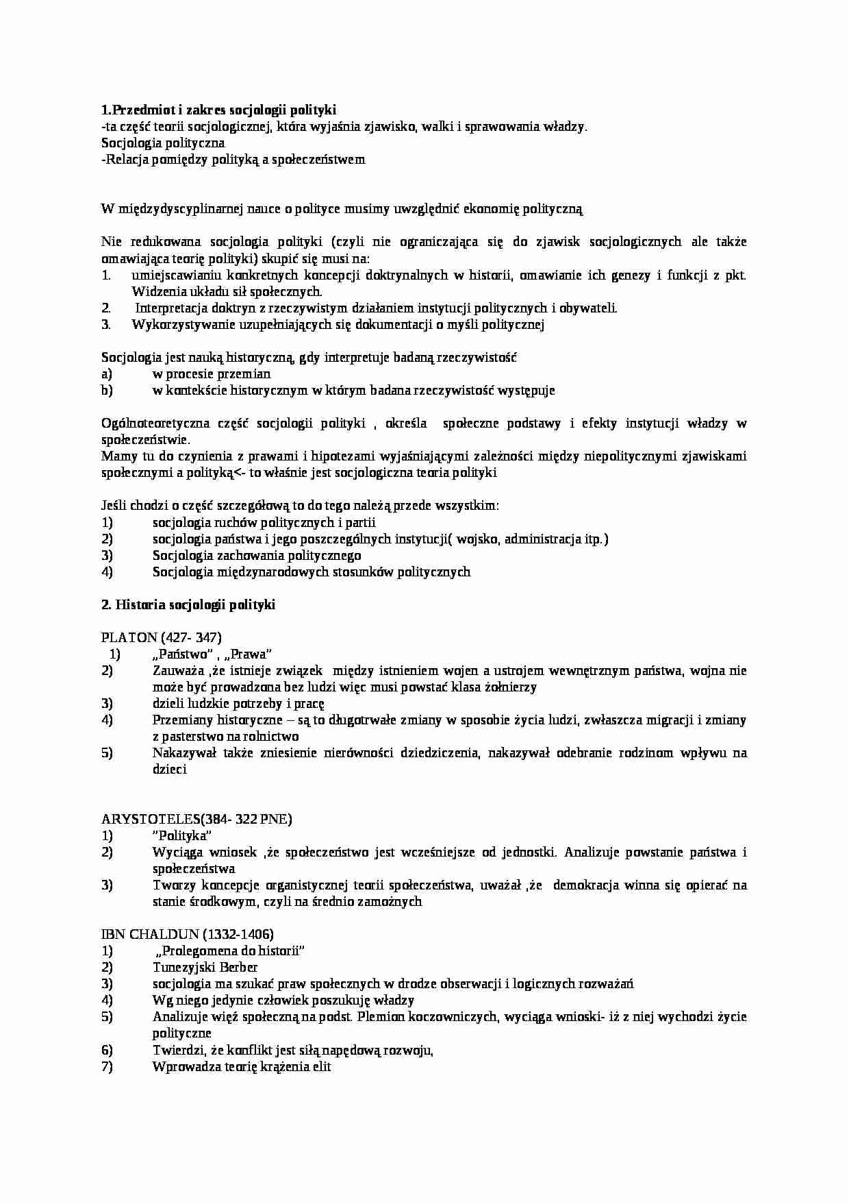 Socjologia polityki - podejścia badawcze, historia - strona 1