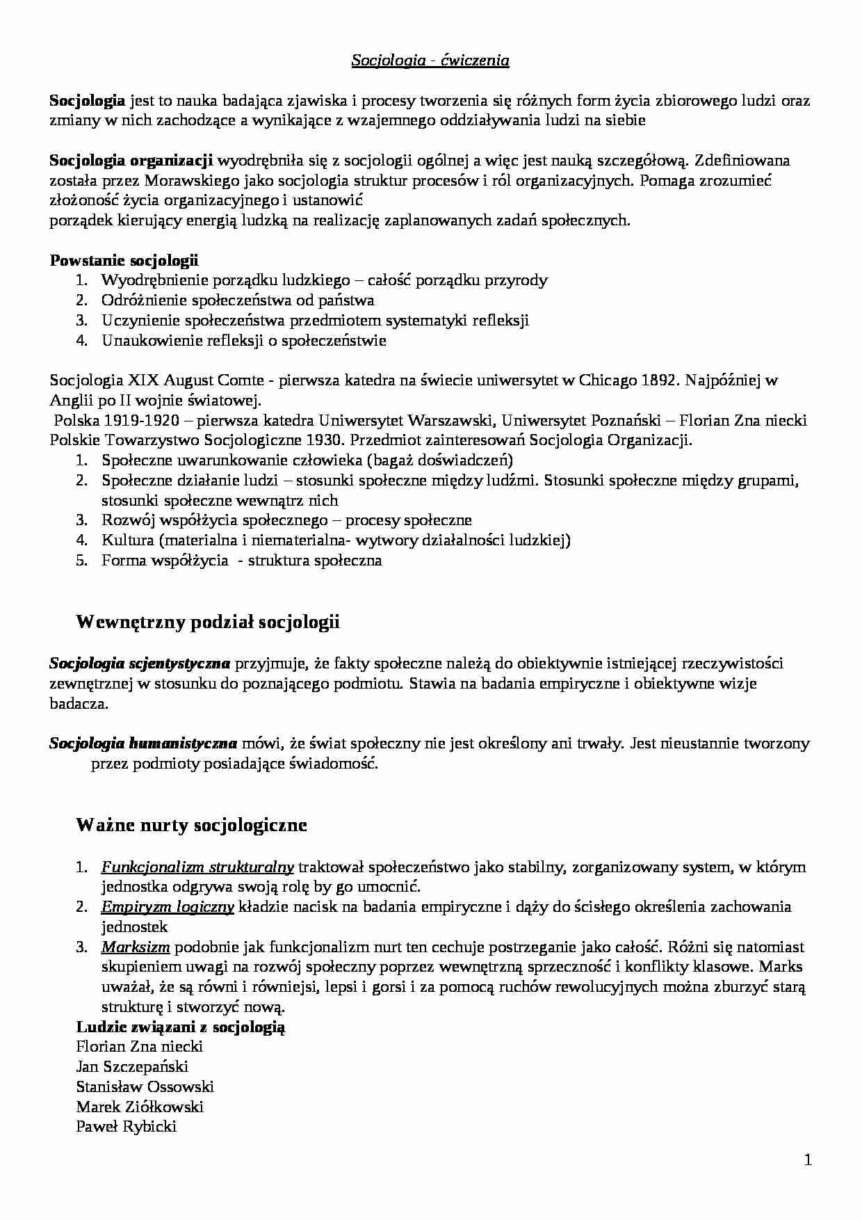Socjologia-zagadnienia z ćwiczeń - strona 1