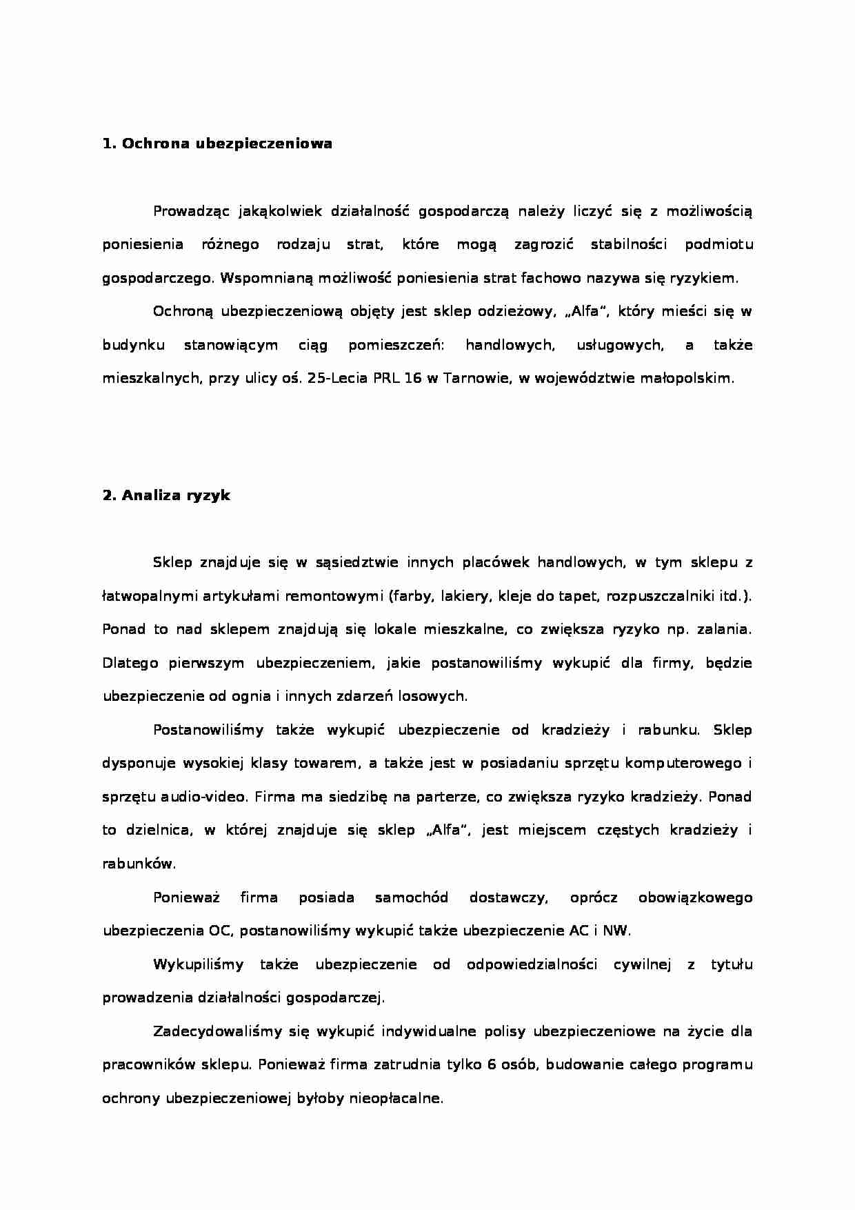 Ochrona ubezpieczeniowa  - strona 1