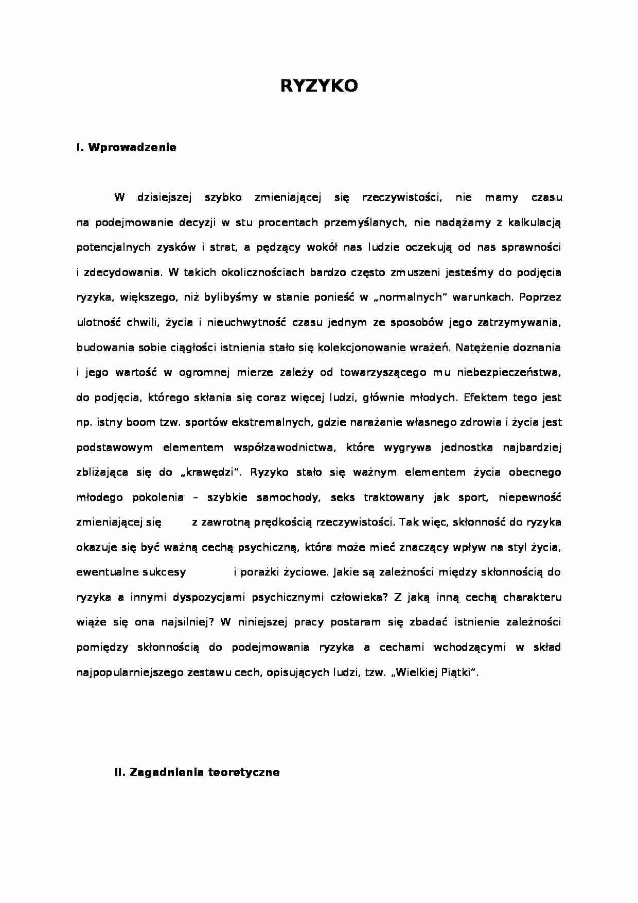 Skłonność do podejmowania ryzyka - Poziom aspiracji - strona 1