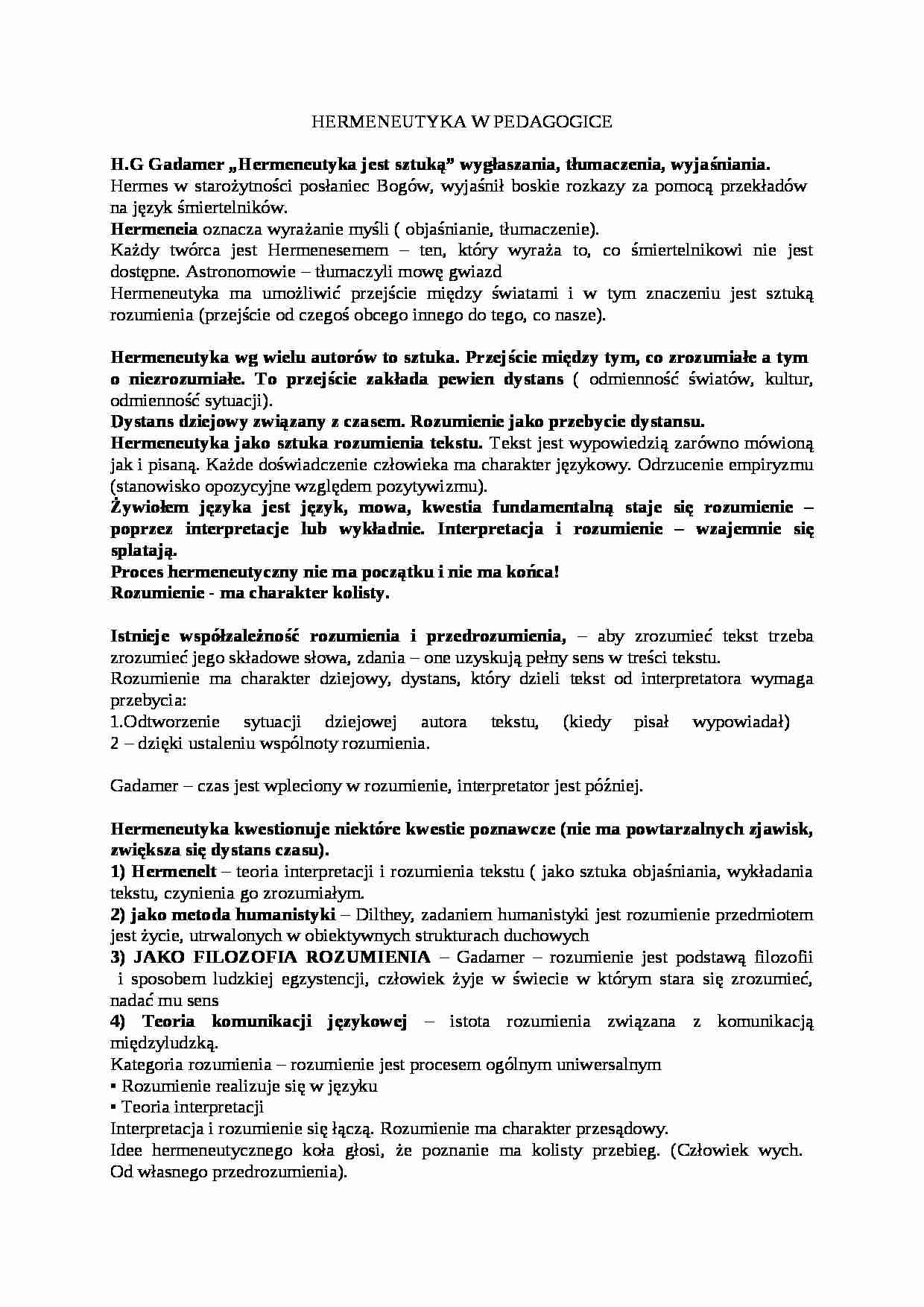 Hermeneutyka w pedagogice - strona 1