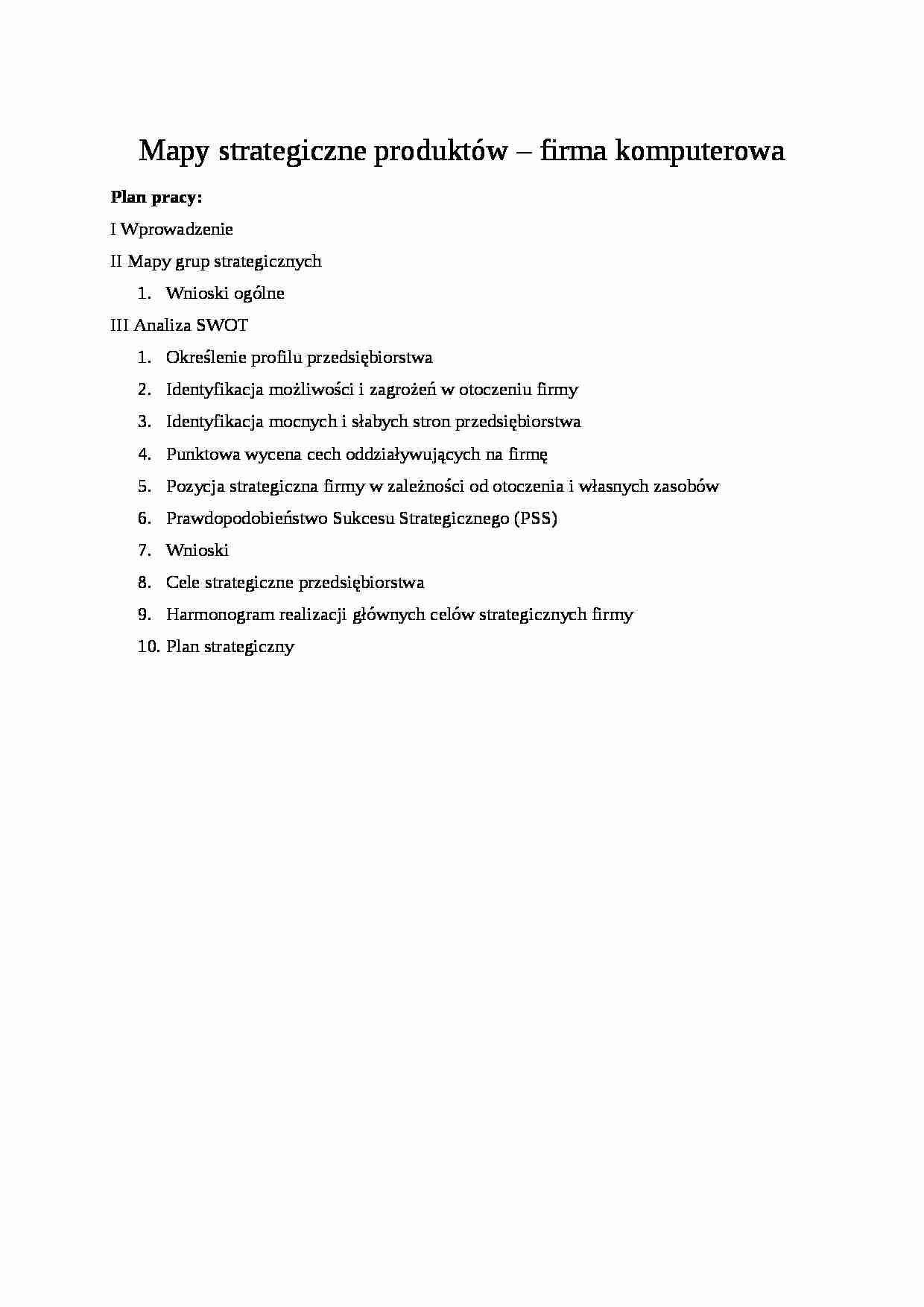 Mapy strategiczne produktów - firma komputerowa - strona 1