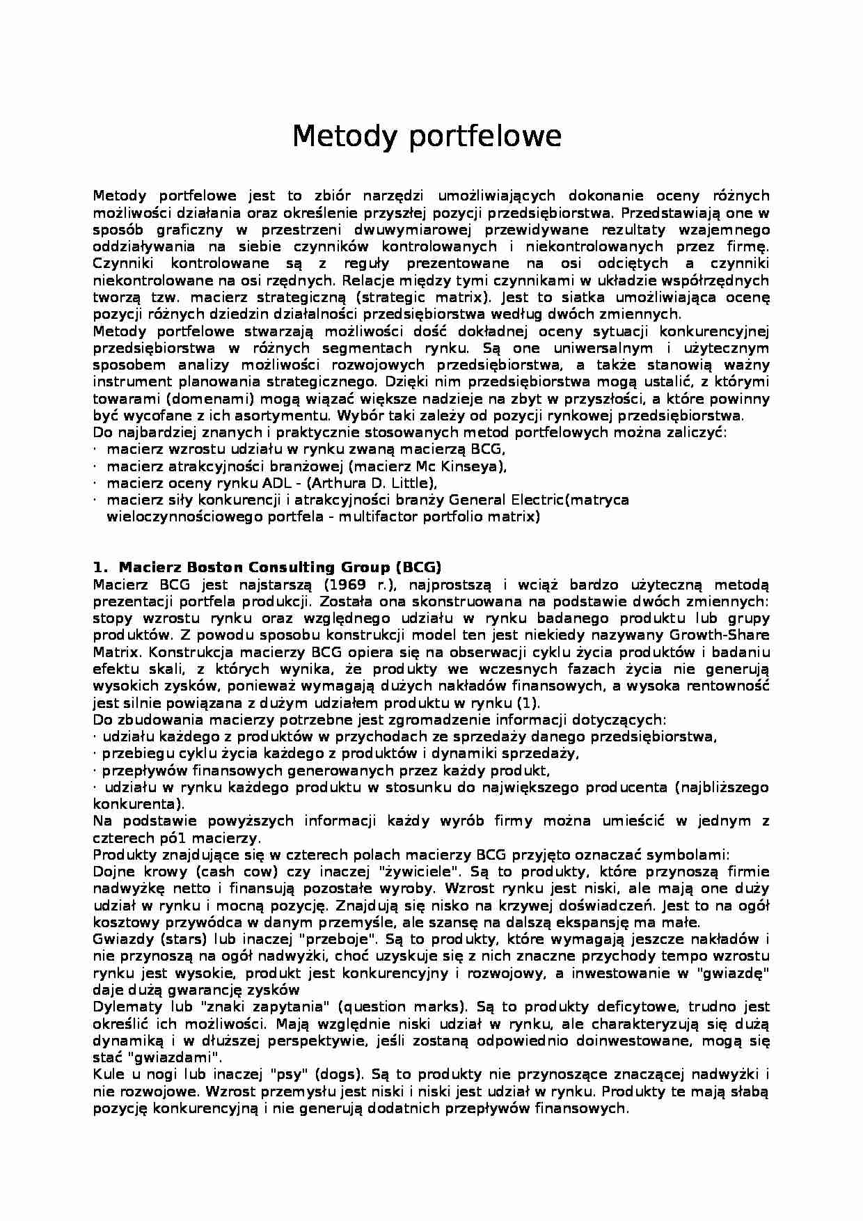 Metody portfelowe - Macierz Boston Consulting Group - strona 1