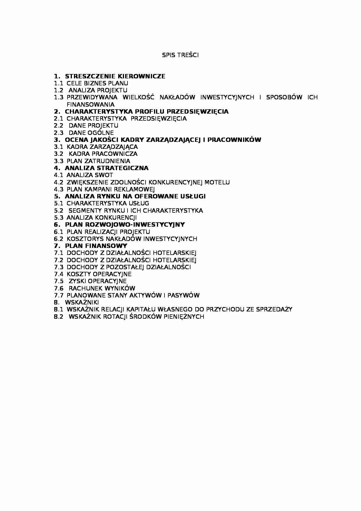 Biznes plan - Motel - strona 1