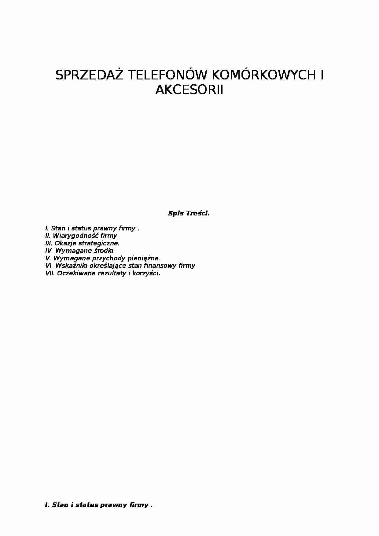 Biznes plan - telefony komórkowe - przedsiębiorstwo - strona 1